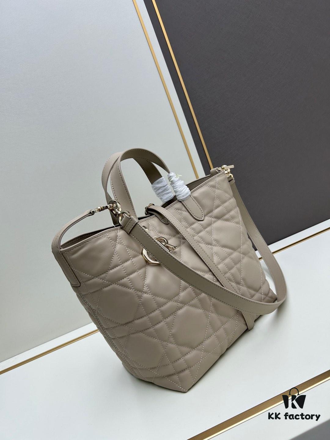 69309dc26e68136f4d9ab26c Medium and Small Dior Toujours Vertical Handbag in Soft Raspberry Beige Calfskin with Cannage Stitching