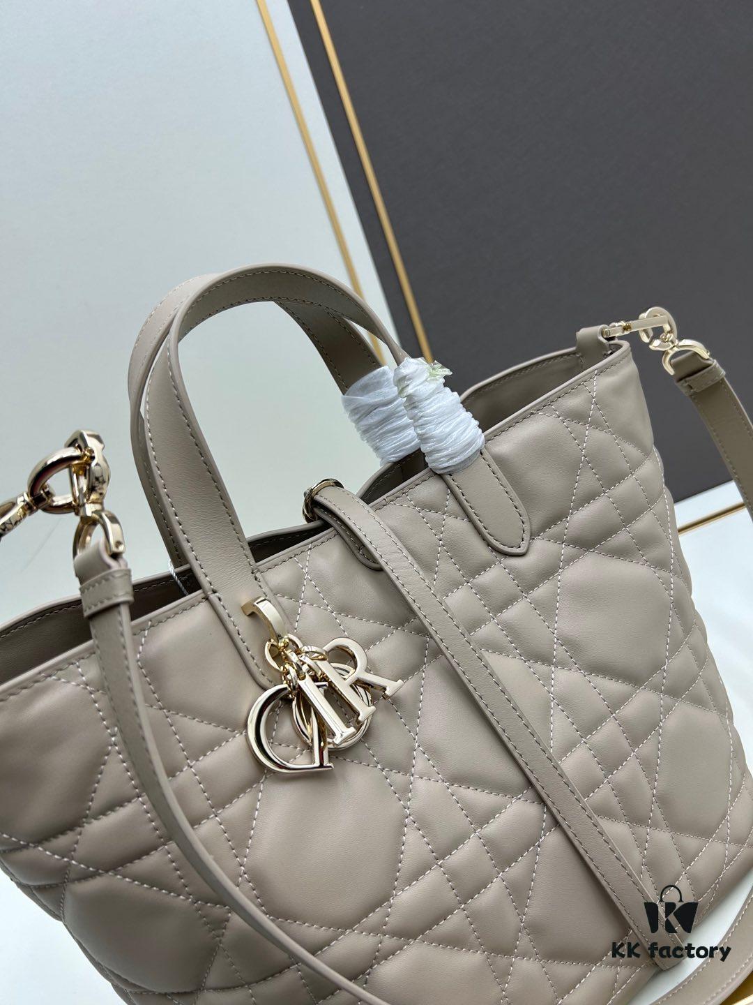 69309dc56e68136f4d9ab271 Medium and Small Dior Toujours Vertical Handbag in Soft Raspberry Beige Calfskin with Cannage Stitching