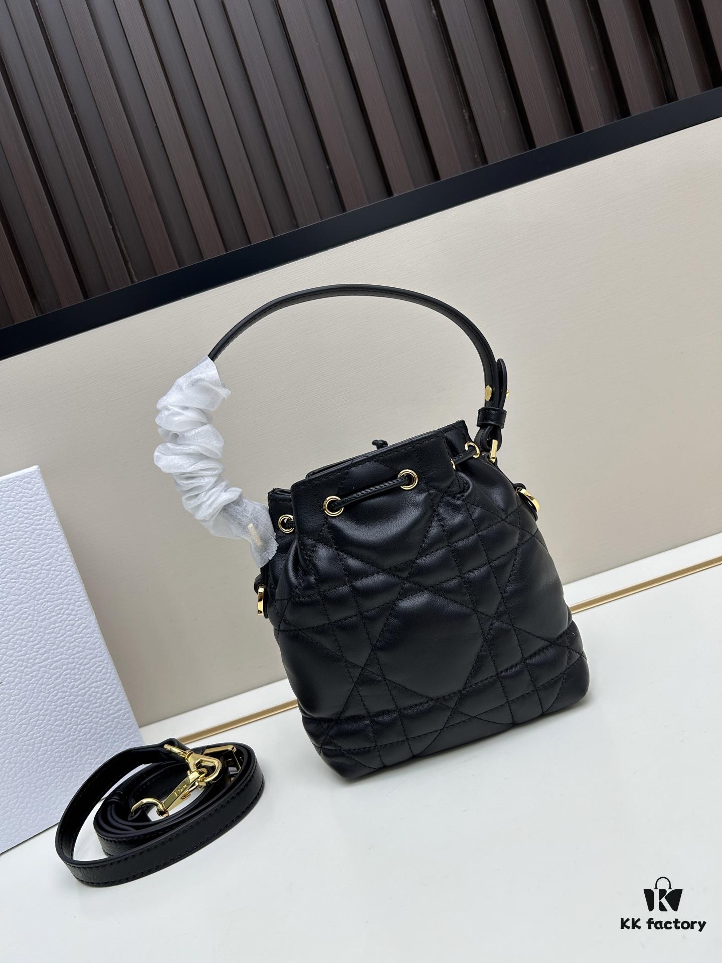 69309def6e68136f4d9ab2ae Dior Caro Small Bucket Bag in Black Lambskin from the 2025 Fall Ready-to-Wear Collection