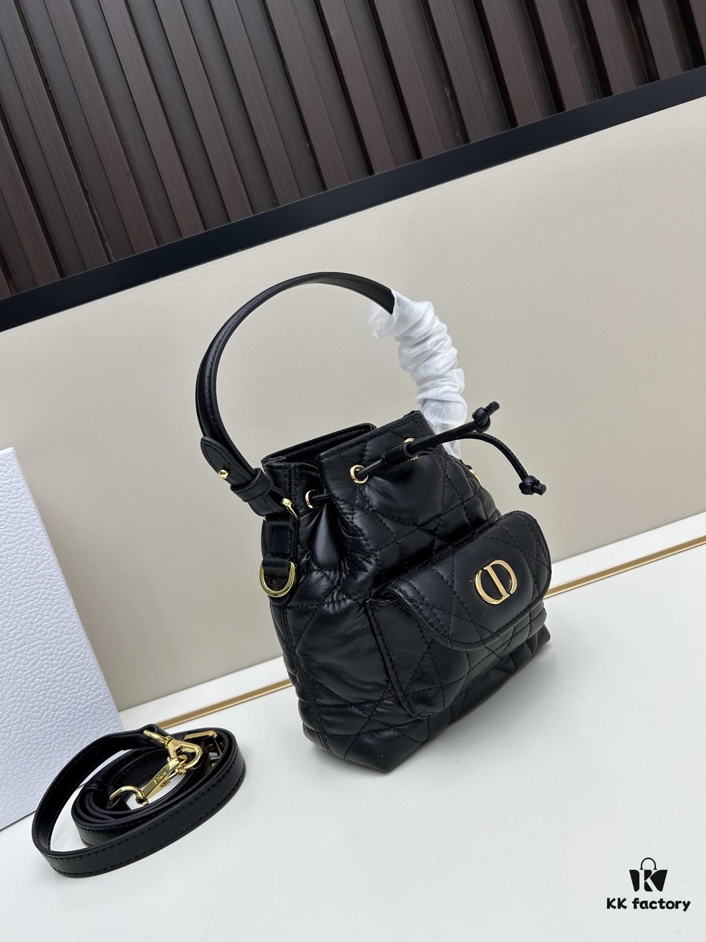 69309def6e68136f4d9ab2af Dior Caro Small Bucket Bag in Black Lambskin from the 2025 Fall Ready-to-Wear Collection