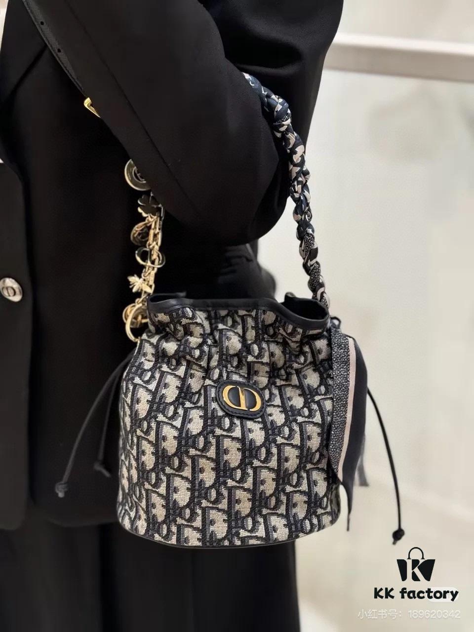 69309e3a6e68136f4d9ab32d Dior Jolie Bucket Bag in Black Calfskin with Cannage Stitching, 2025 New Arrival