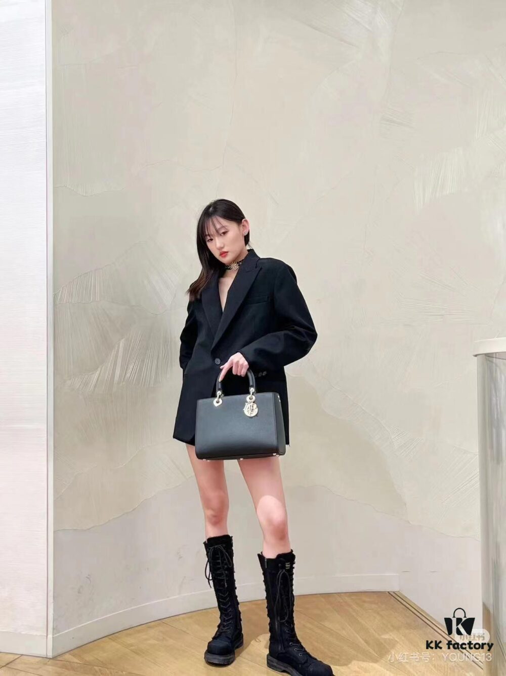 69309e4c6e68136f4d9ab34a Large and Small Lady D-Sire My Abcdior Handbag in Blush Beige Crocodile-Embossed Calfskin Leather