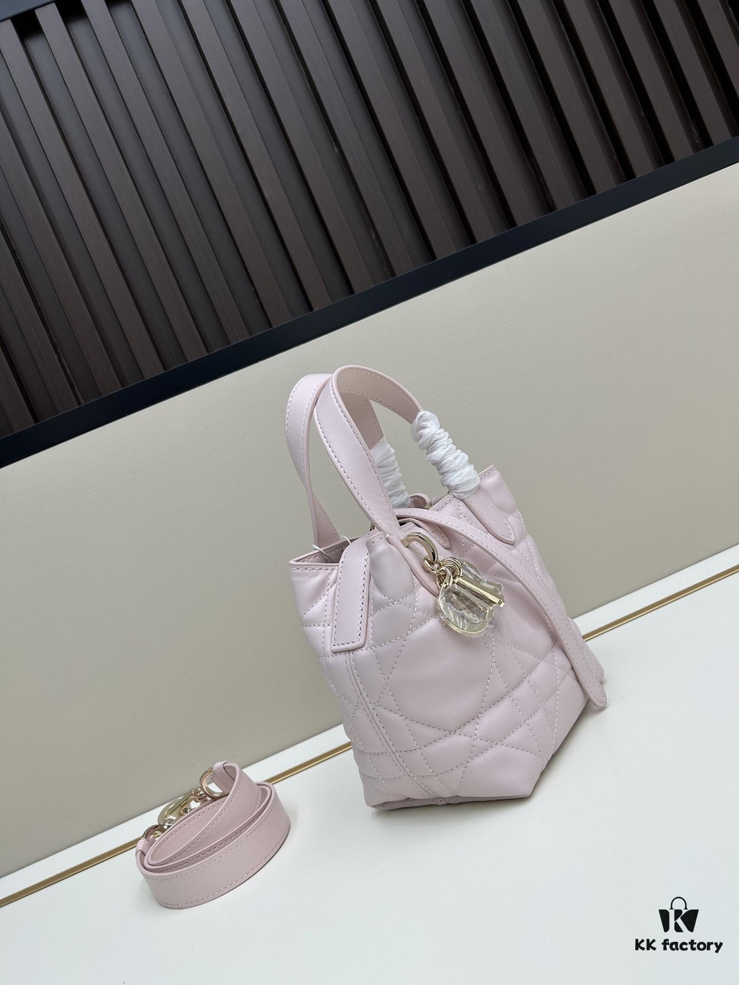 69309e8d6e68136f4d9ab3c2 Dior Toujours Vertical Handbag in Blush Beige Calfskin Leather with Quilted Diamond Stitching