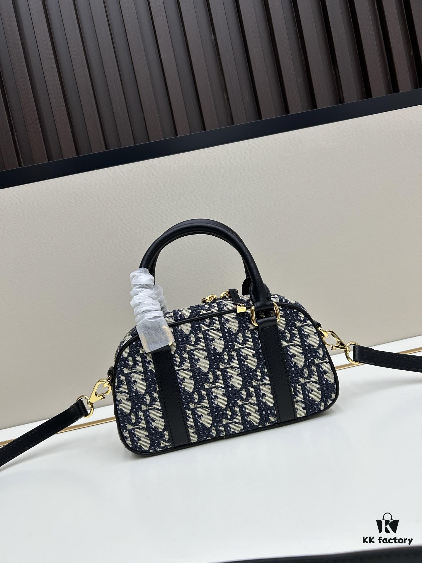 69309eb56e68136f4d9ab40f New Arrival In Stock!! Dior D-Vibe Bowling Bag Mini, Casual Sporty Style, Blue Oblique Print Fabric