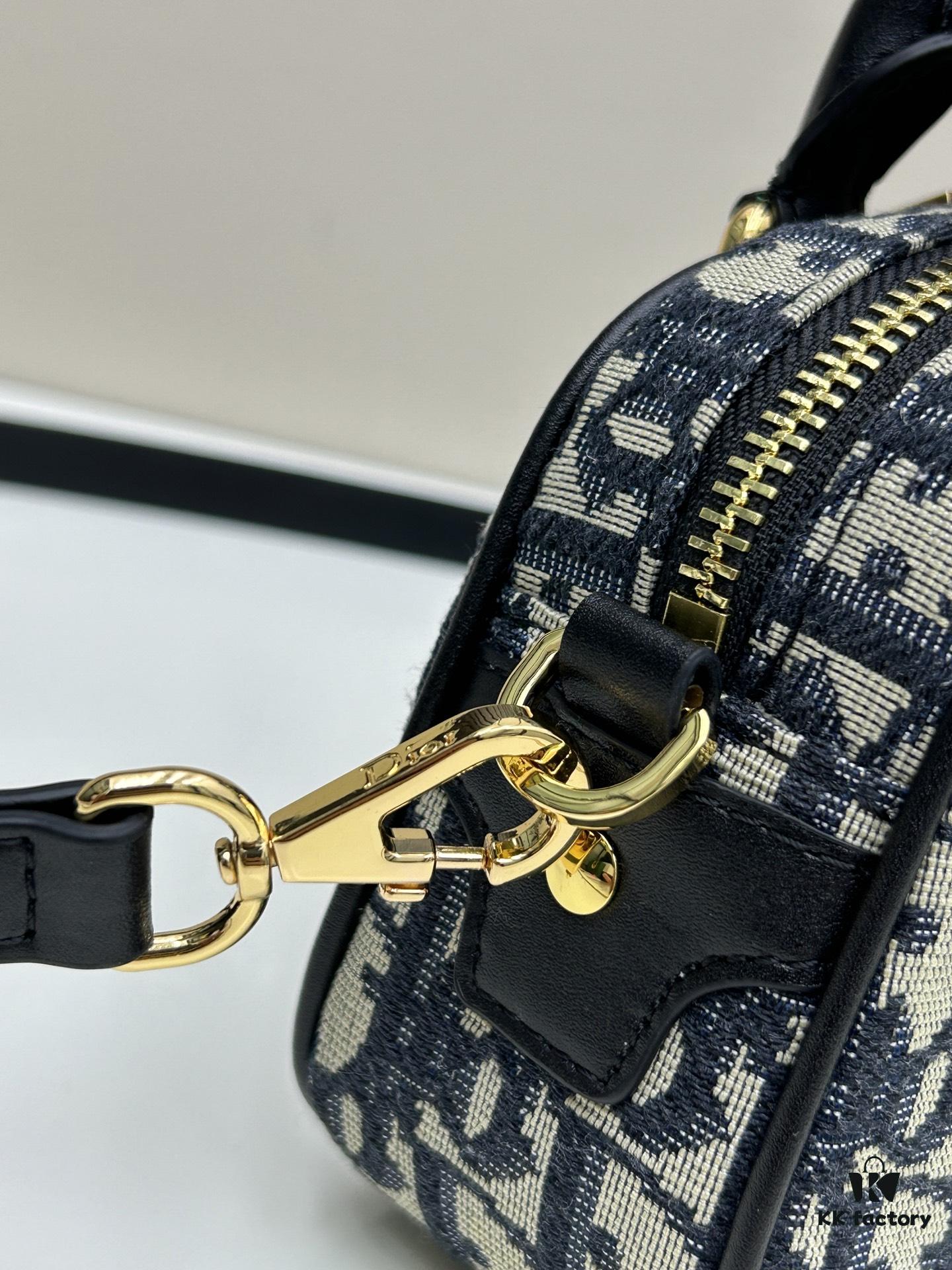 69309eb66e68136f4d9ab412 New Arrival In Stock!! Dior D-Vibe Bowling Bag Mini, Casual Sporty Style, Blue Oblique Print Fabric