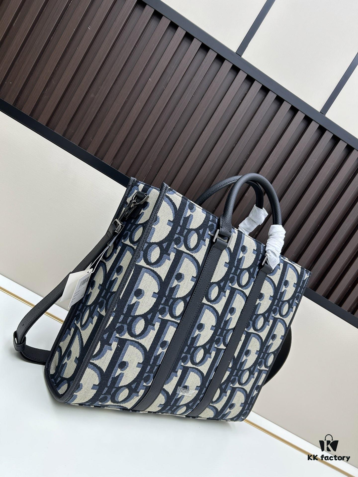 69309ebc6e68136f4d9ab41b Blue Oblique Fabric East-West Tote Bag