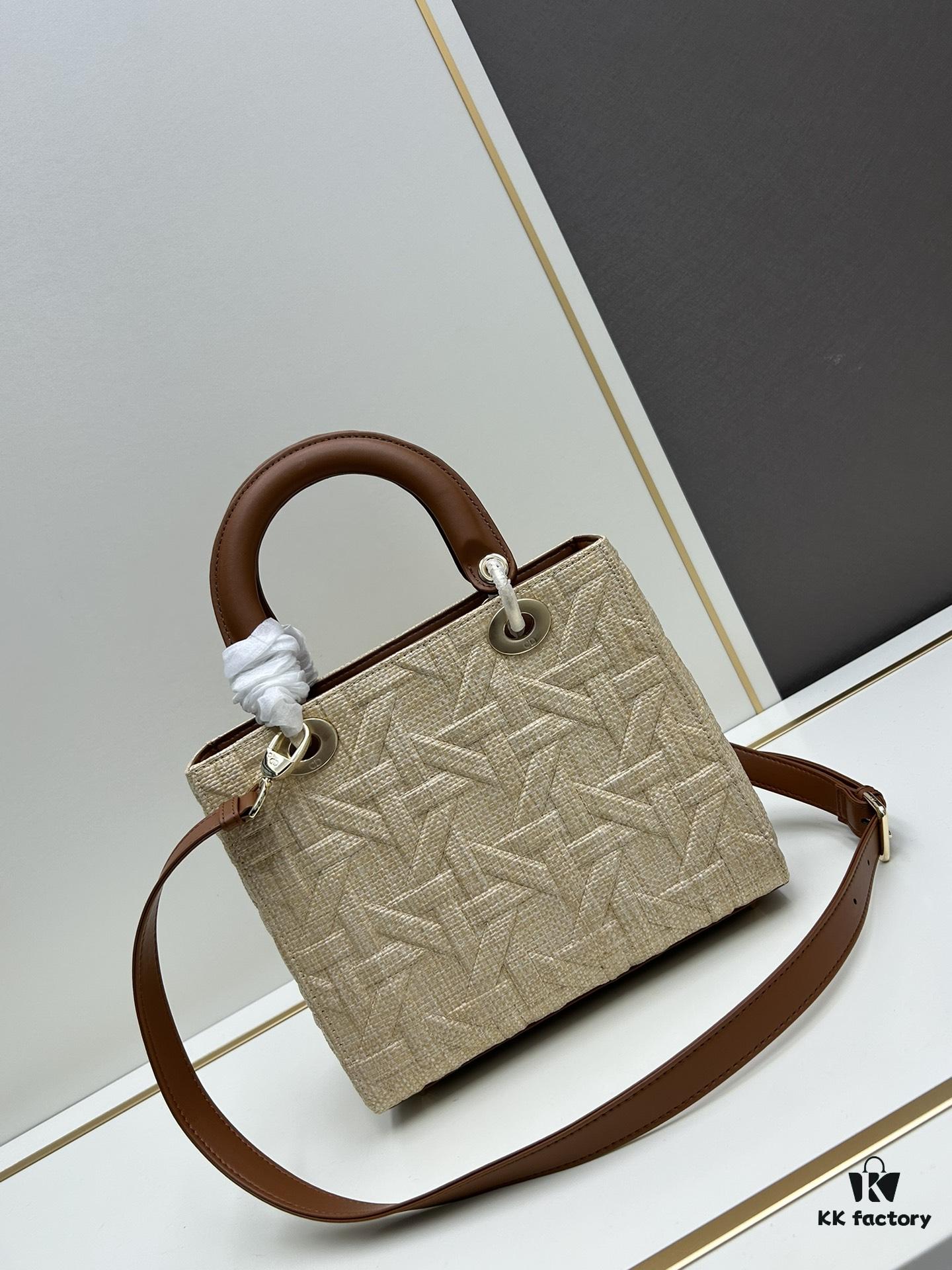 69309f156e68136f4d9ab4b6 Dior Lady Dior Top-Grade Original Leather Quilted Handbag in Black Embossed Chevron Pattern