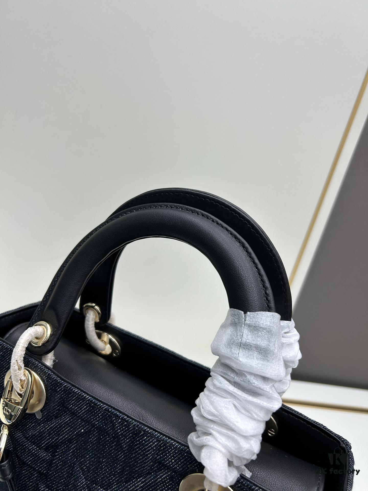 69309f1c6e68136f4d9ab4c1 Dior Top-Grade Original Leather Cannage Lady Dior Bag in Black Embossed Quilting