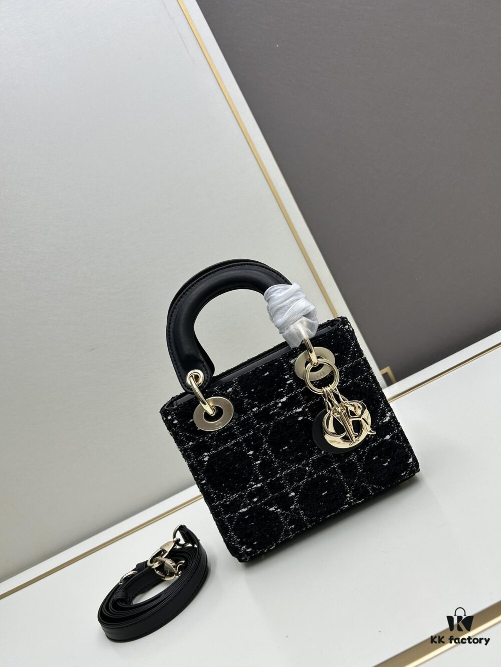 6930a0566e68136f4d9ab702 Ilady Dio.r Black Canvas and Leather Handbag with Adjustable Strap
