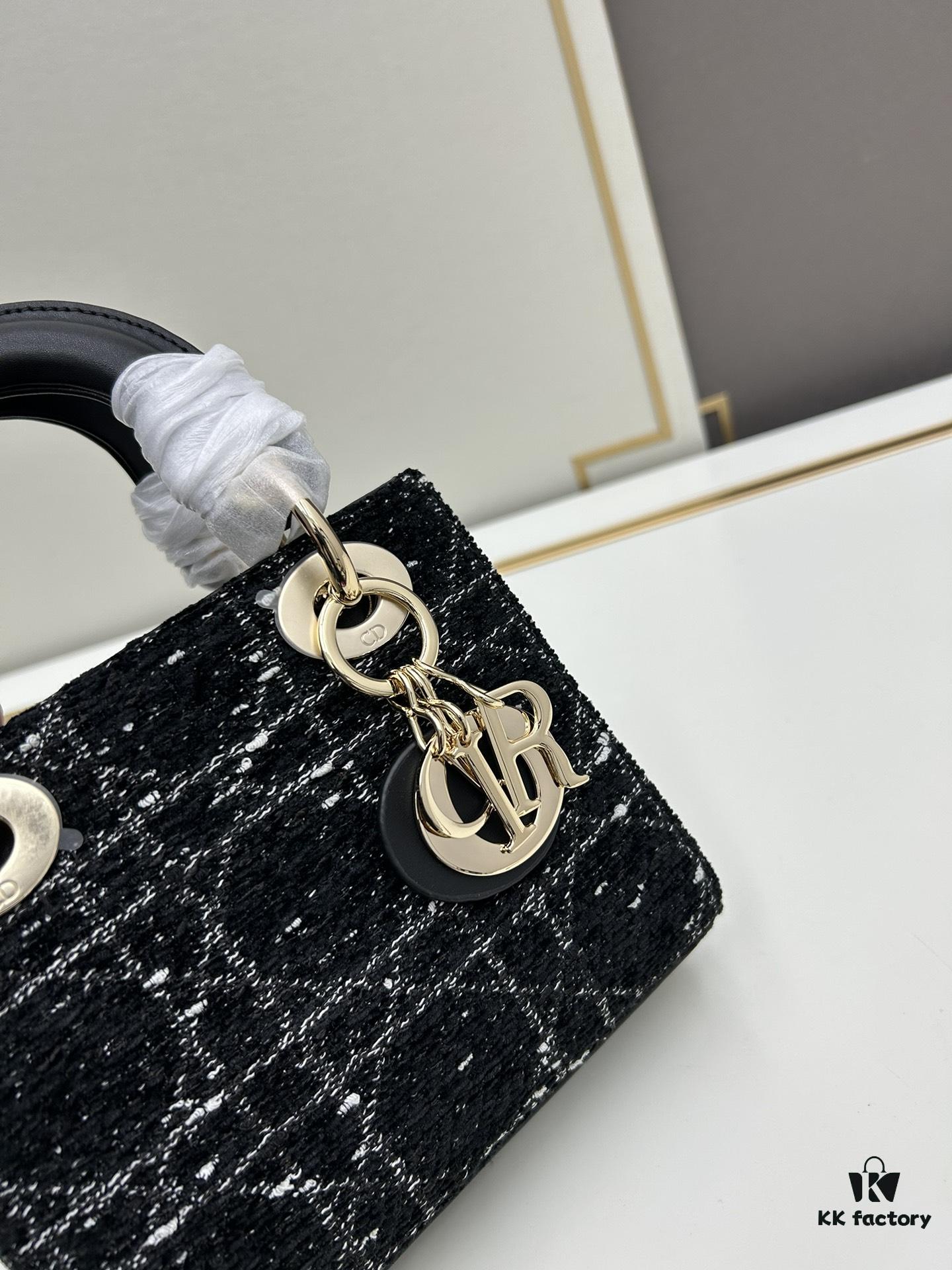 Ilady Dio.r Black Canvas and Leather Handbag with Adjustable Strap