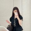 6930a0a56e68136f4d9ab79b Ilady Dio.r Coarse Houndstooth Black Canvas and Leather Handbag with Adjustable Strap
