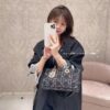 6930a0a56e68136f4d9ab79c Ilady Dio.r Coarse Houndstooth Black Canvas and Leather Handbag with Adjustable Strap