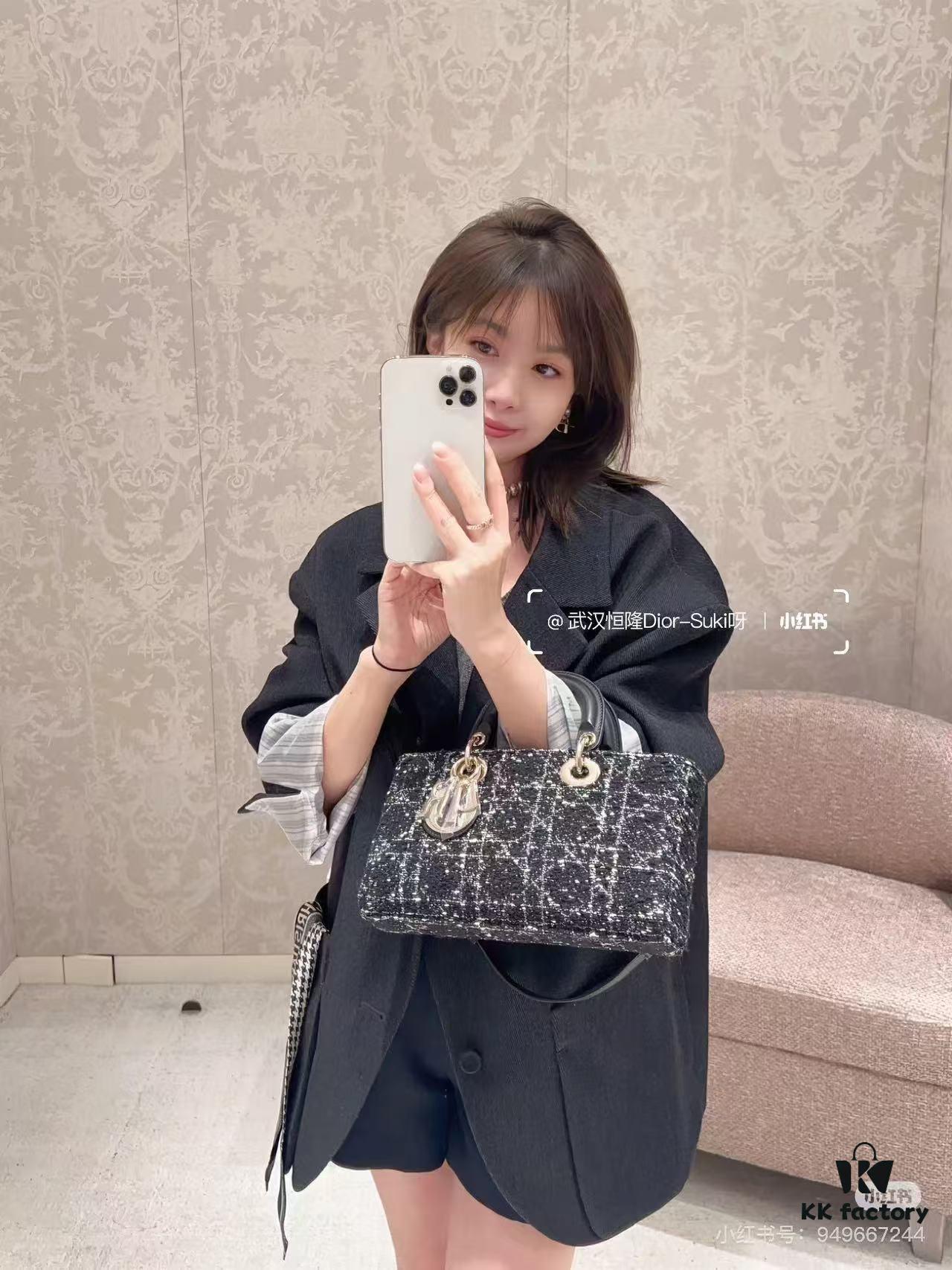 6930a0a56e68136f4d9ab79c Ilady Dio.r Coarse Houndstooth Black Canvas and Leather Handbag with Adjustable Strap