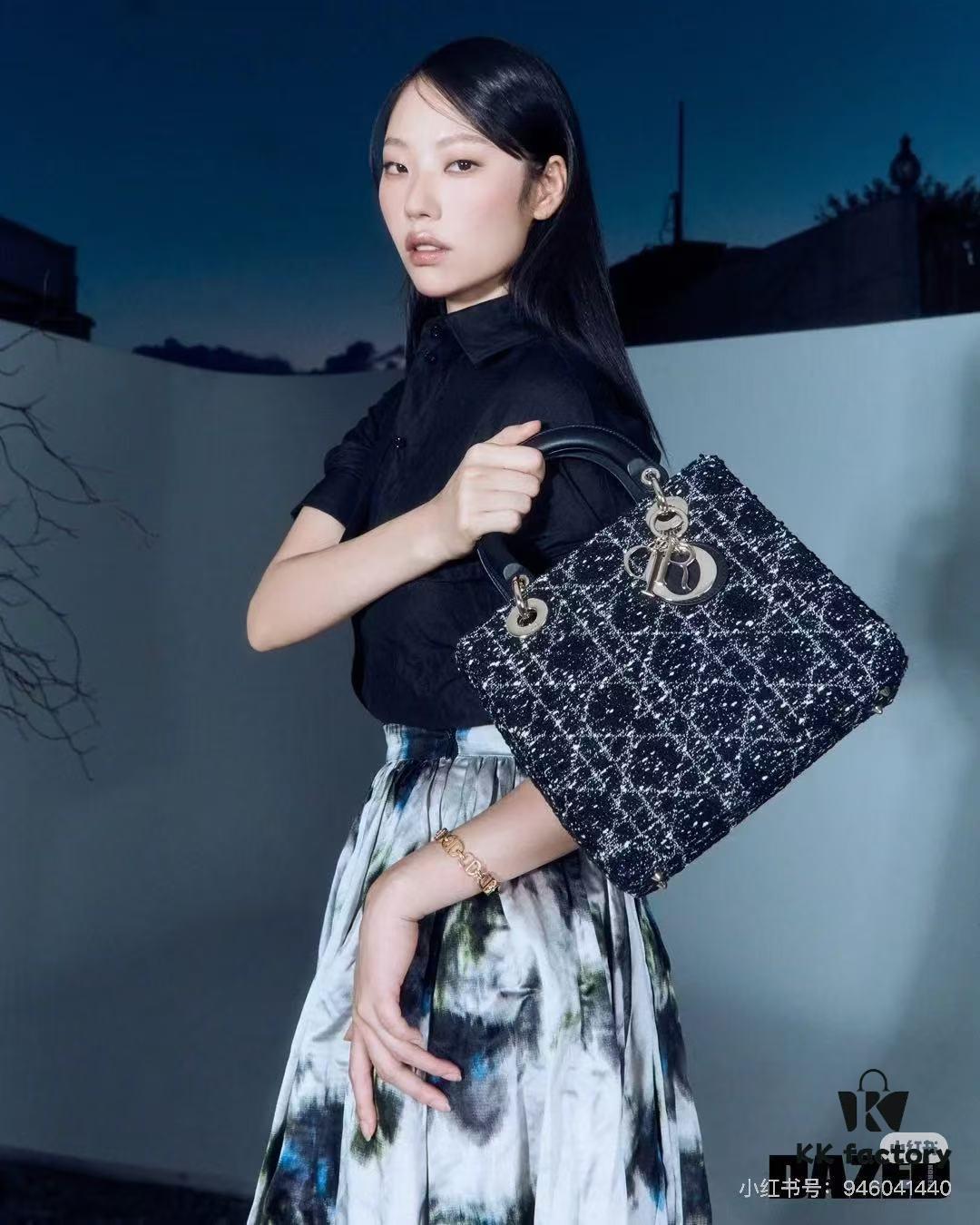 6930a0a66e68136f4d9ab79d Ilady Dio.r Coarse Houndstooth Black Canvas and Leather Handbag with Adjustable Strap