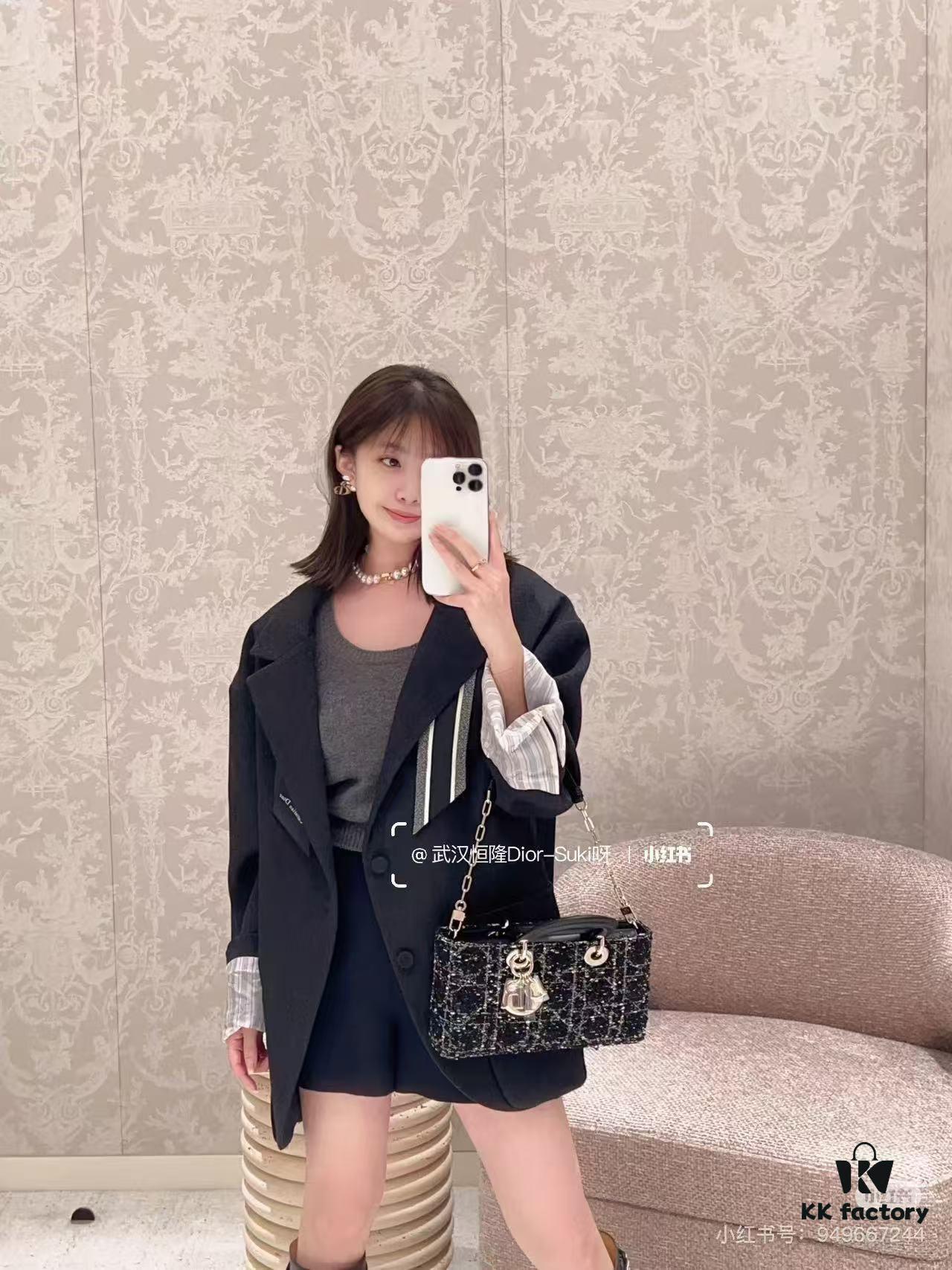 6930a0a66e68136f4d9ab79e Ilady Dio.r Coarse Houndstooth Black Canvas and Leather Handbag with Adjustable Strap