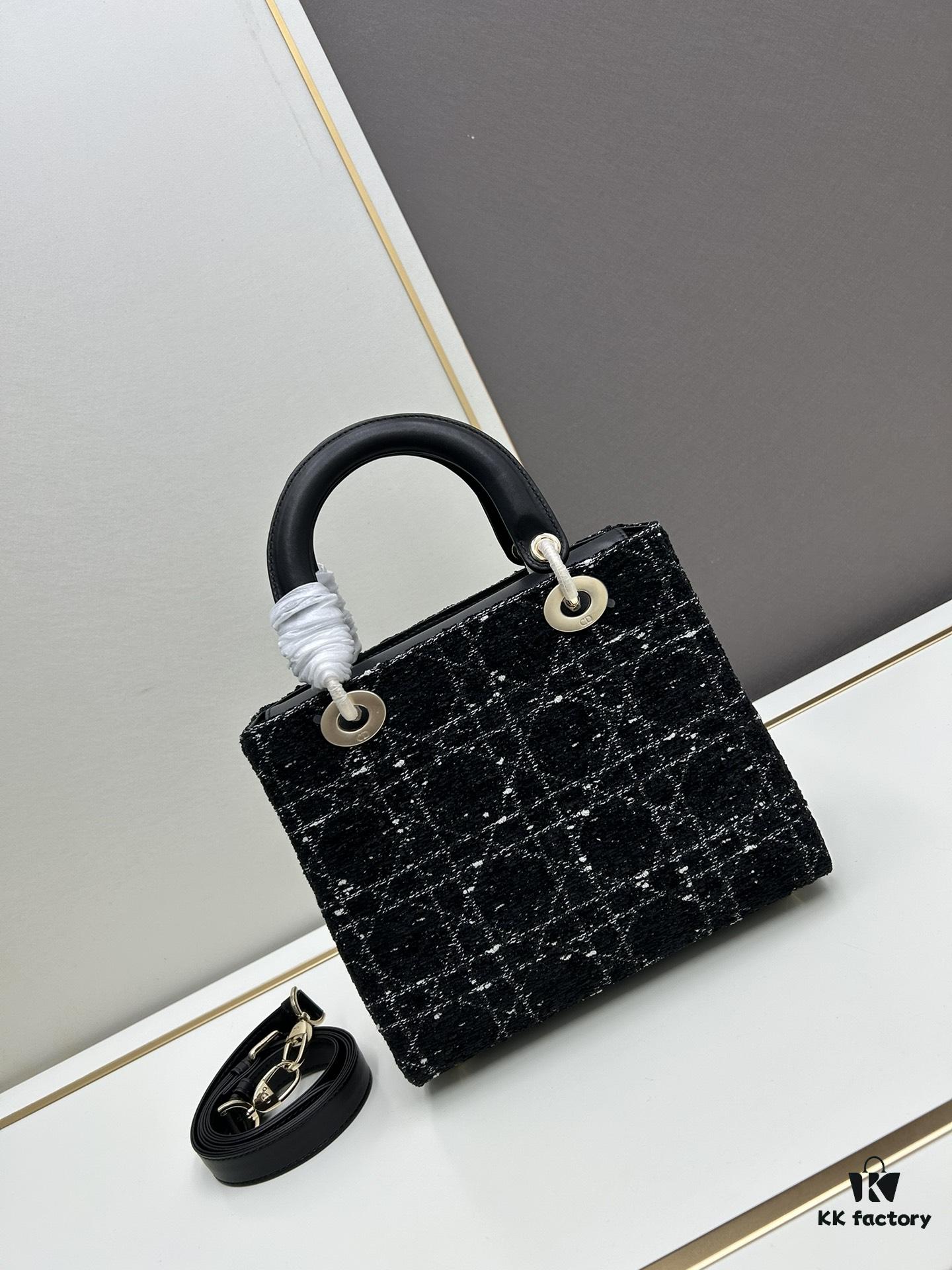 6930a0a96e68136f4d9ab7a2 Ilady Dior Coarse Houndstooth Canvas and Leather Handbag with Adjustable Strap