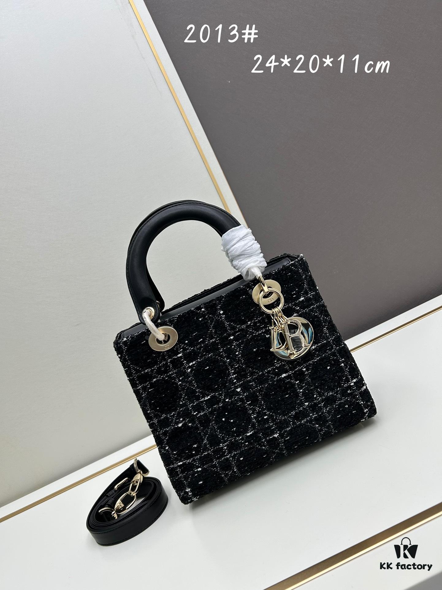 6930a0a96e68136f4d9ab7a3 Ilady Dior Coarse Houndstooth Canvas and Leather Handbag with Adjustable Strap