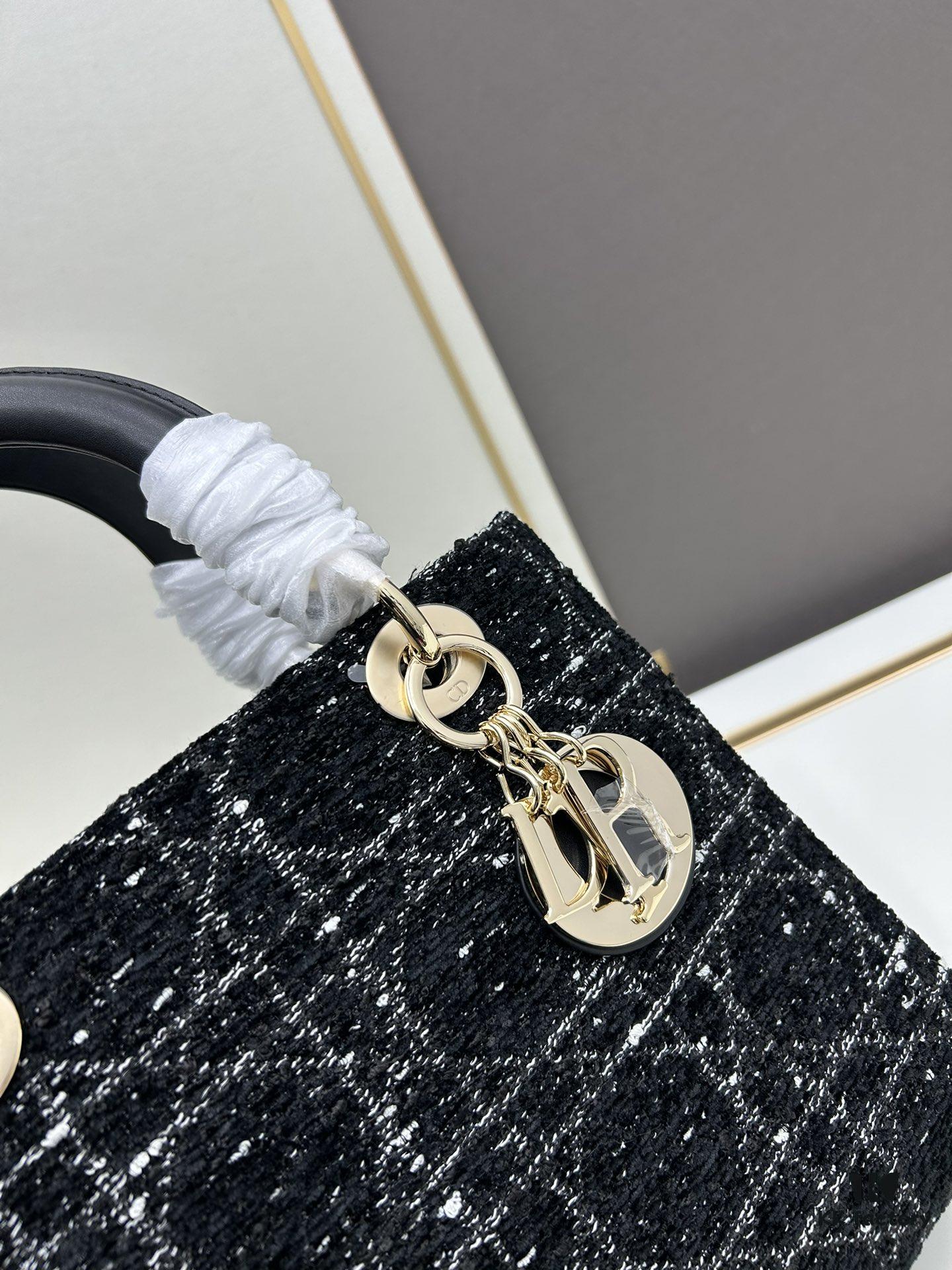 6930a0aa6e68136f4d9ab7a5 Ilady Dior Coarse Houndstooth Canvas and Leather Handbag with Adjustable Strap