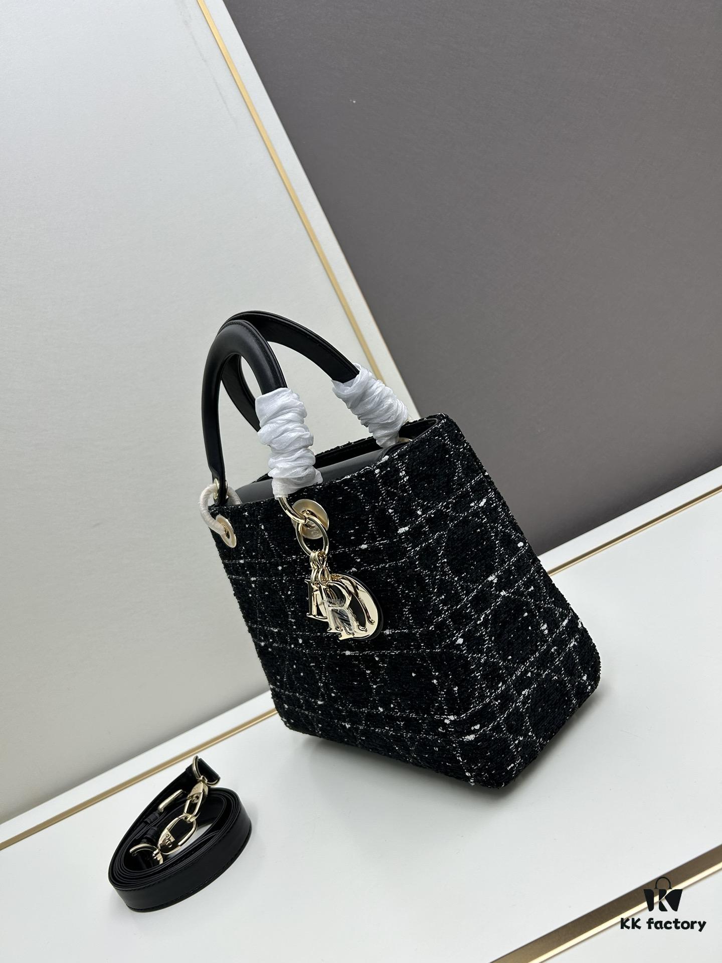 6930a0ab6e68136f4d9ab7a6 Ilady Dior Coarse Houndstooth Canvas and Leather Handbag with Adjustable Strap