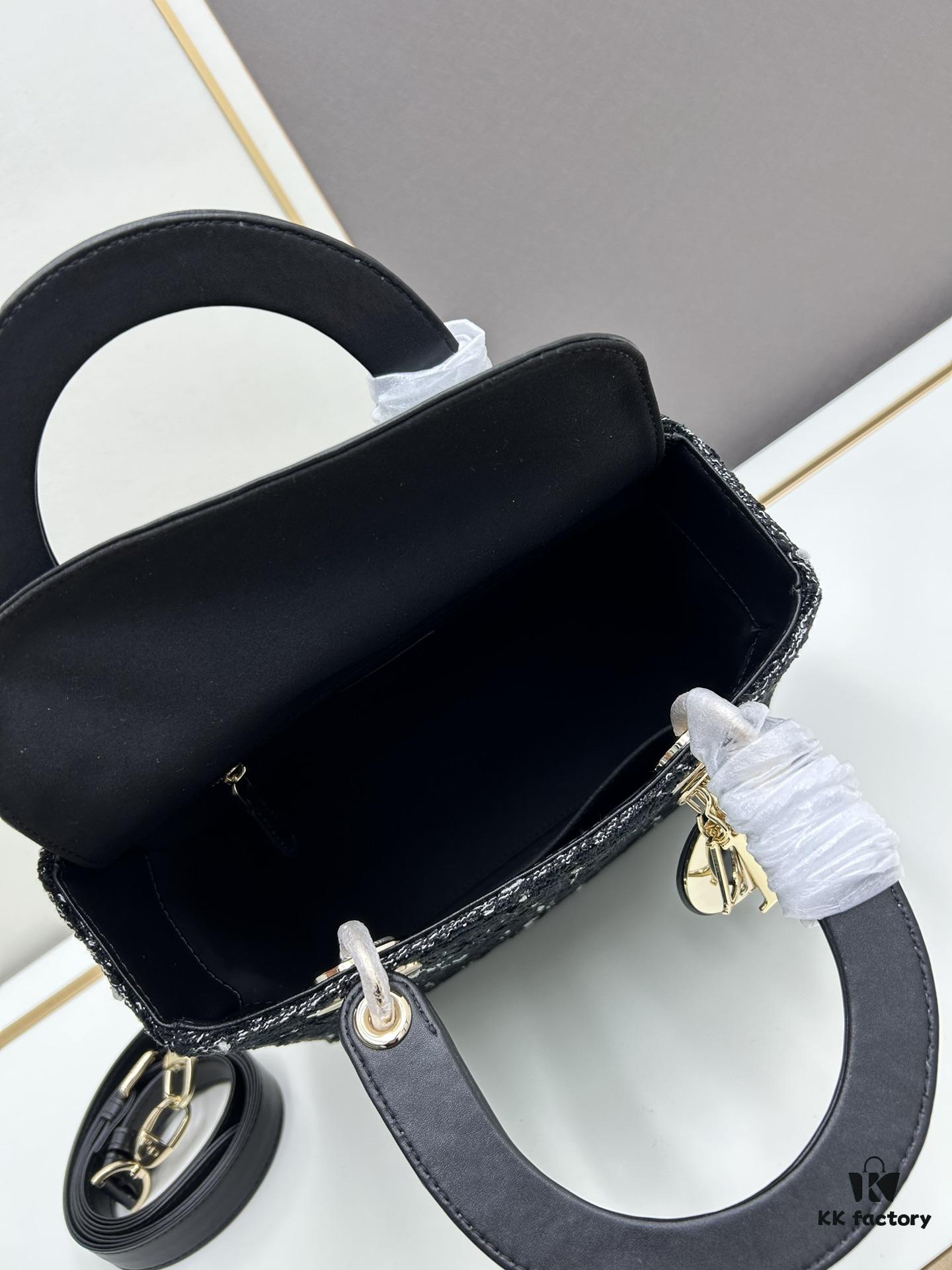 6930a0ab6e68136f4d9ab7a7 Ilady Dior Coarse Houndstooth Canvas and Leather Handbag with Adjustable Strap