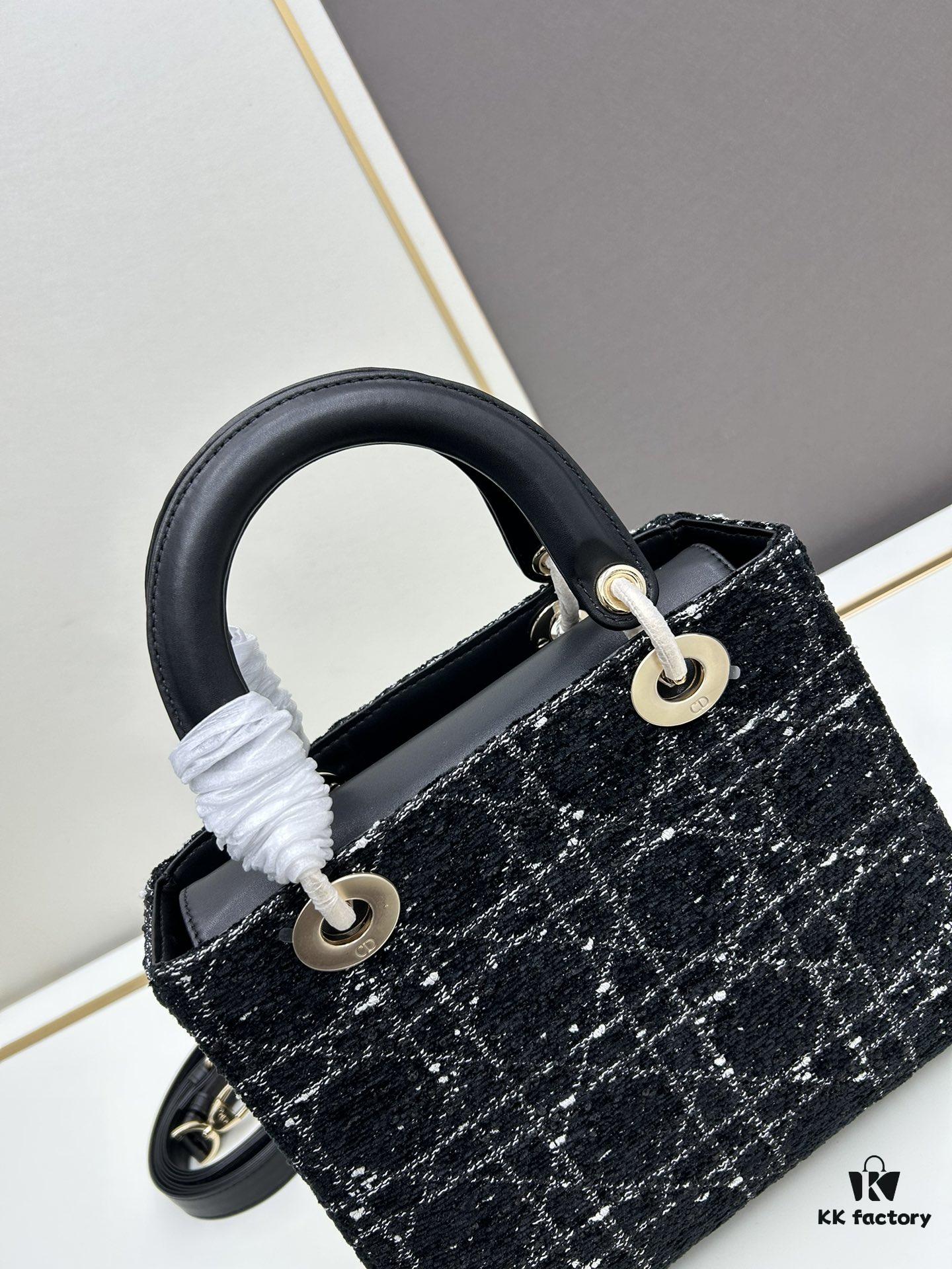 6930a0ab6e68136f4d9ab7a8 Ilady Dior Coarse Houndstooth Canvas and Leather Handbag with Adjustable Strap