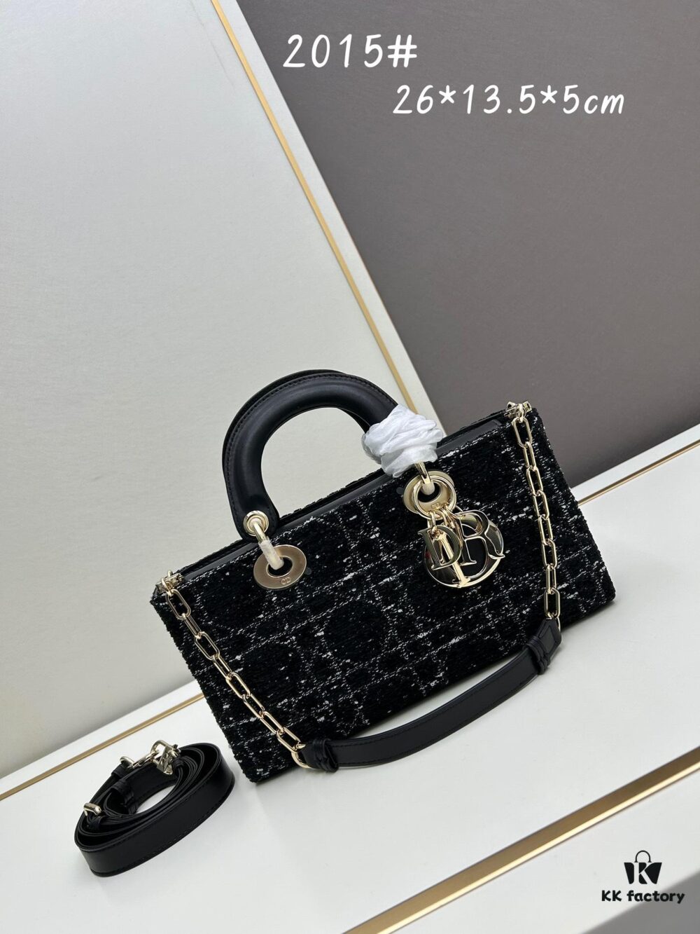 6930a0ab6e68136f4d9ab7aa Ilady Dior Coarse Houndstooth Canvas and Leather Handbag with Adjustable Strap