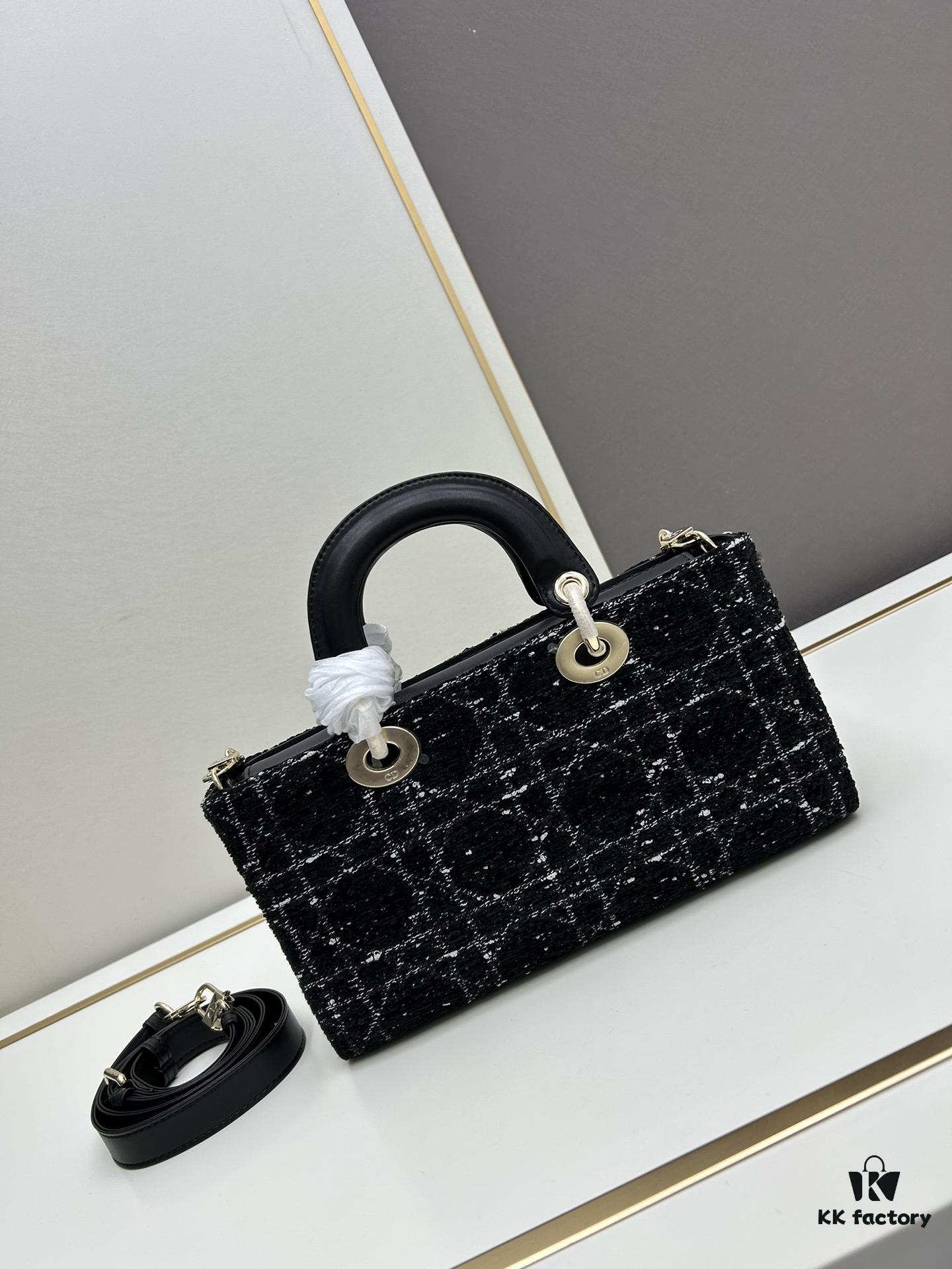 6930a0af6e68136f4d9ab7ae Ilady Dior Coarse Houndstooth Canvas and Leather Handbag with Adjustable Strap