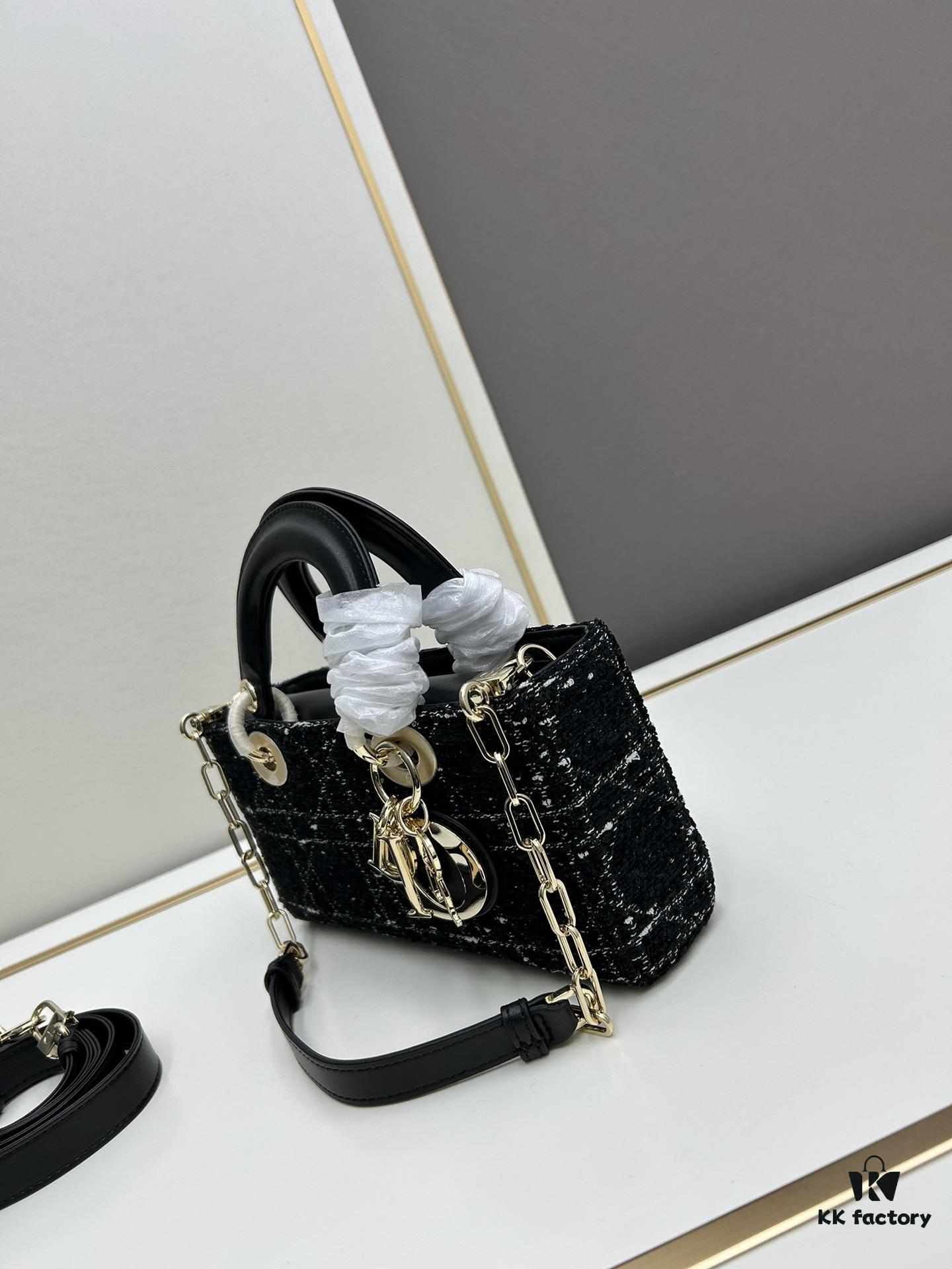 6930a0b06e68136f4d9ab7b2 Ilady Dio.r Coarse Herringbone Black Canvas with Leather Trim Handbag