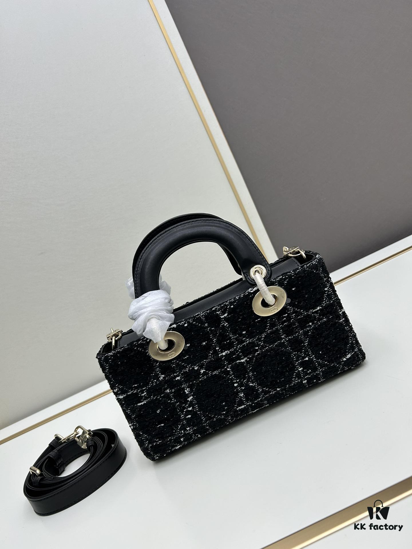 6930a0b16e68136f4d9ab7b4 Ilady Dio.r Coarse Herringbone Black Canvas with Leather Trim Handbag