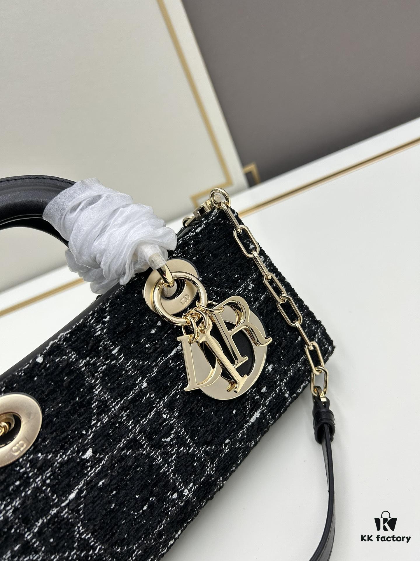 6930a0b16e68136f4d9ab7b5 Ilady Dio.r Coarse Herringbone Black Canvas with Leather Trim Handbag