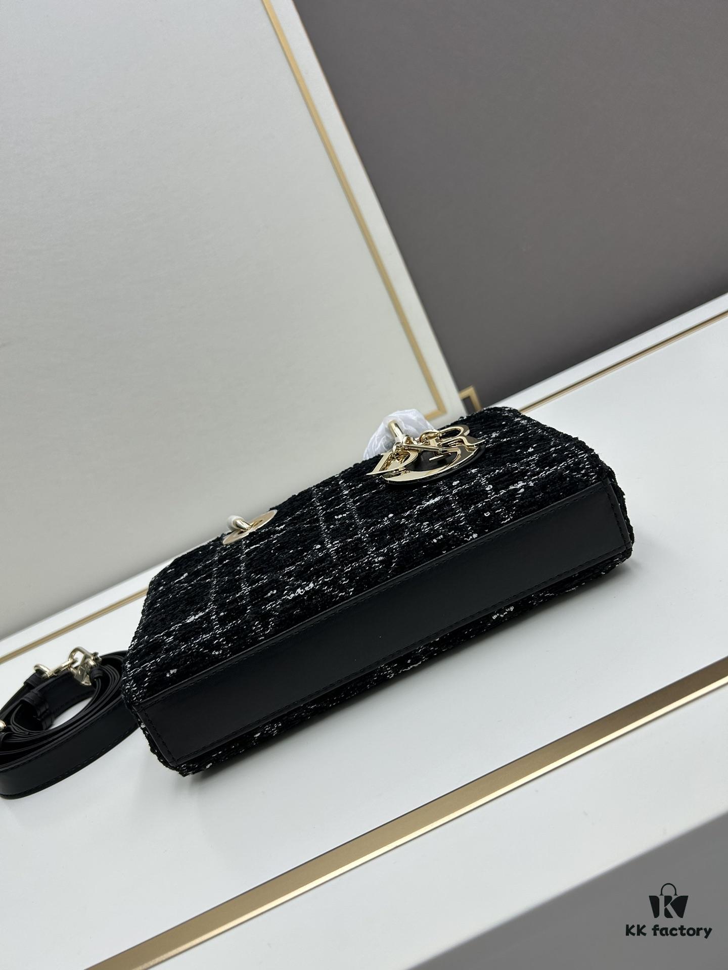 6930a0b16e68136f4d9ab7b6 Ilady Dio.r Coarse Herringbone Black Canvas with Leather Trim Handbag