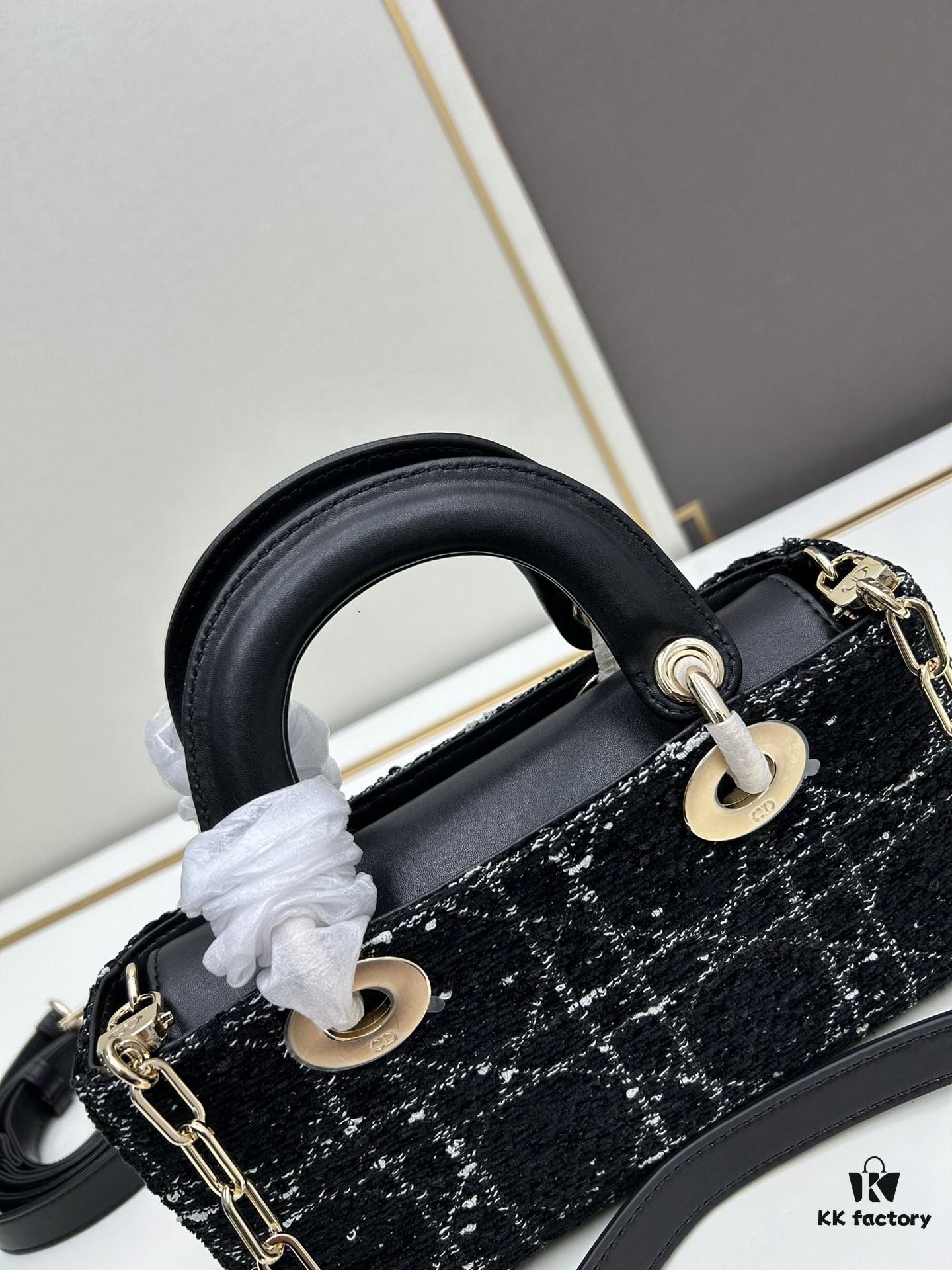 6930a0b16e68136f4d9ab7b7 Ilady Dio.r Coarse Herringbone Black Canvas with Leather Trim Handbag