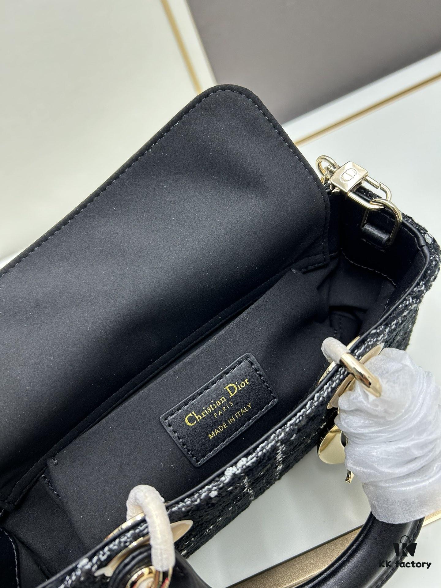 6930a0b46e68136f4d9ab7ba Ilady Dio.r Coarse Herringbone Black Canvas with Leather Trim Handbag