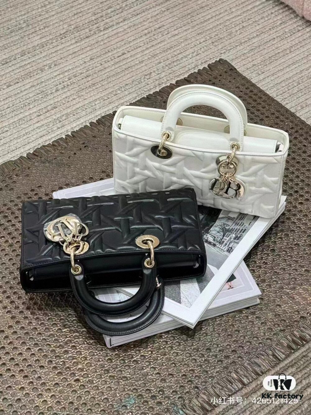 6930a0fa6e68136f4d9ab850 Dior Lady D-Joy Handbag in Black Embossed Calfskin with Cannage Pattern - Medium Size