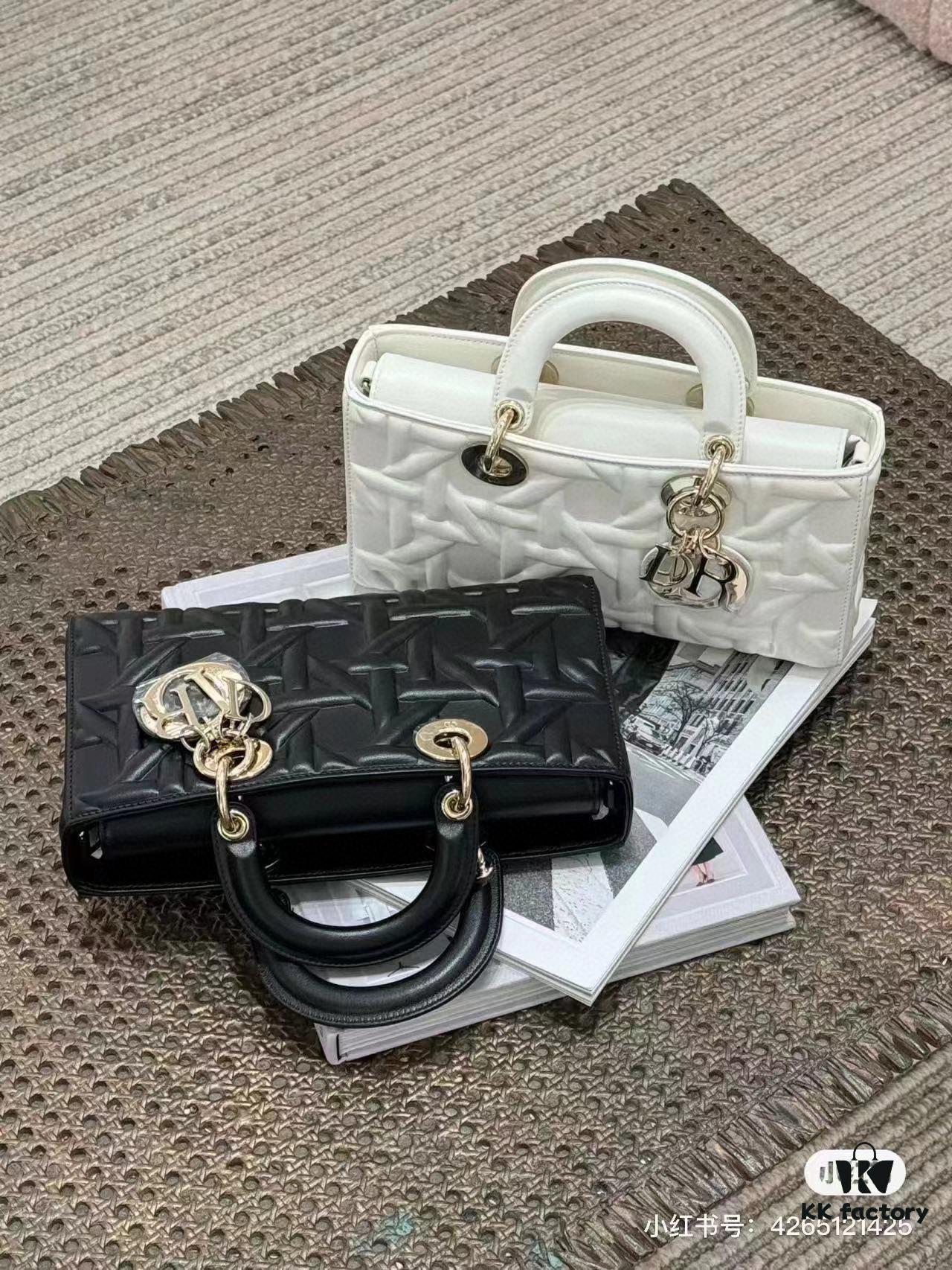 6930a0fa6e68136f4d9ab850 Dior Lady D-Joy Handbag in Black Embossed Calfskin with Cannage Pattern - Medium Size