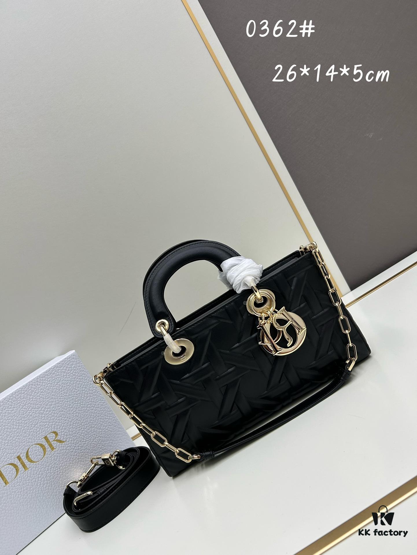 6930a0fc6e68136f4d9ab853 Dior Lady D-Joy Medium Handbag in Black Embossed Calfskin with Cannage Pattern
