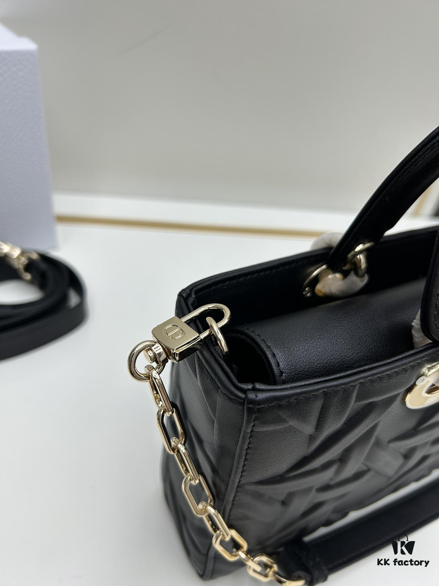 6930a0ff6e68136f4d9ab858 Dior Lady D-Joy Medium Handbag in Black Embossed Calfskin with Cannage Pattern