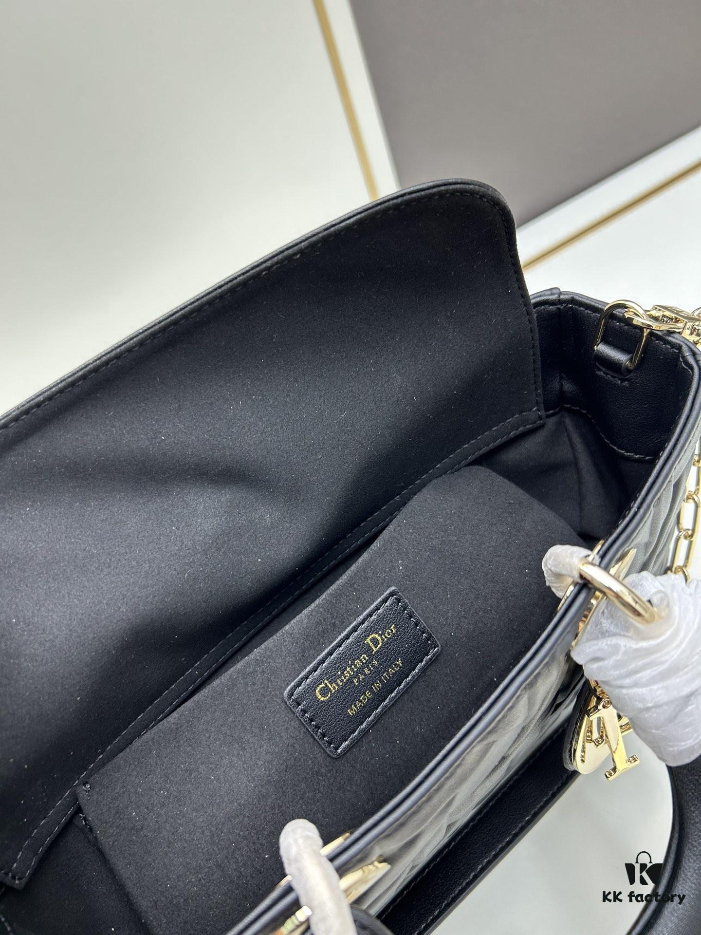 6930a1006e68136f4d9ab85a Dior Lady D-Joy Medium Handbag in Black Embossed Calfskin with Cannage Pattern