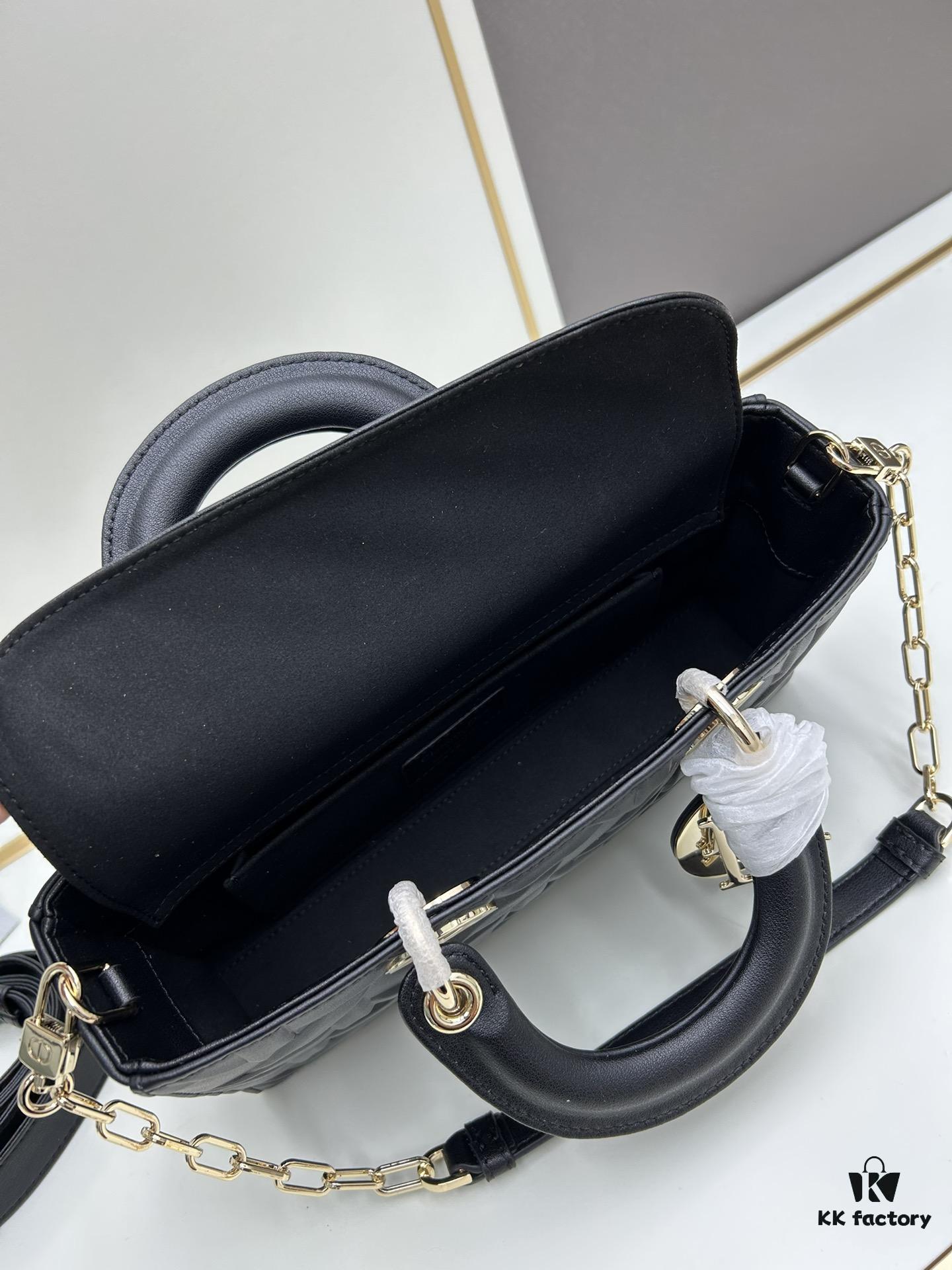 6930a1006e68136f4d9ab85b Dior Lady D-Joy Medium Handbag in Black Embossed Calfskin with Cannage Pattern