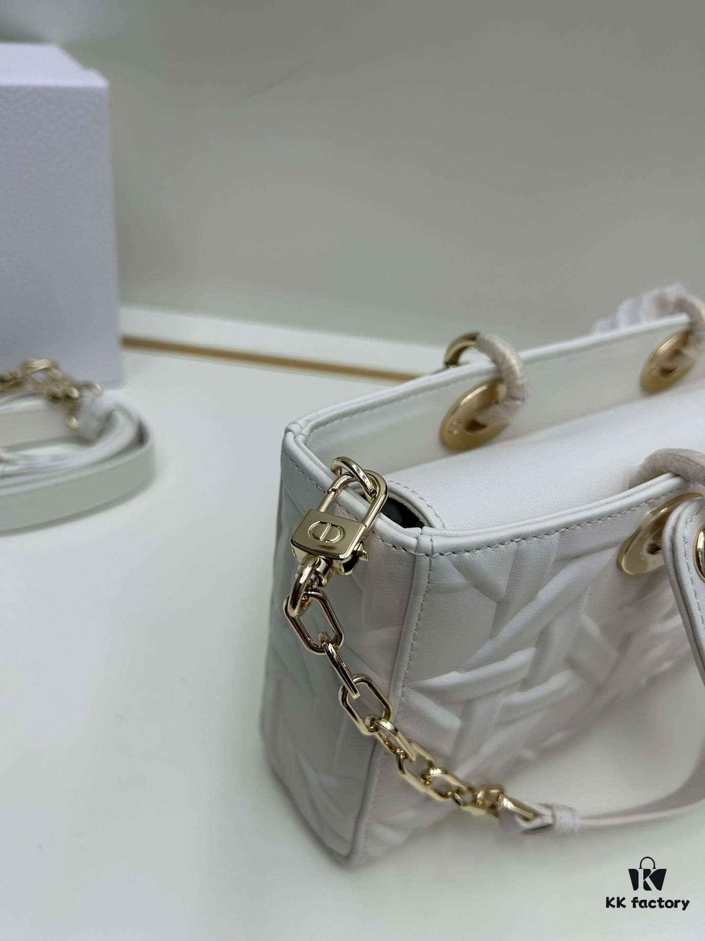 6930a1046e68136f4d9ab862 Dior Lady D-Joy Medium Handbag in Black Embossed Calfskin with Cannage Pattern