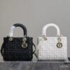 6930a1d36e68136f4d9ab9f5 Dior Lady Dior Top-Grade Original Leather Quilted Handbag in Black Embossed Chevron Pattern