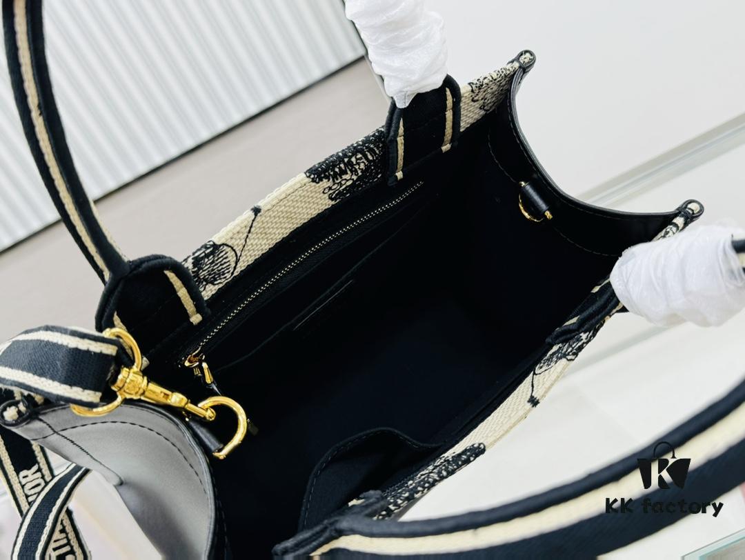 White Background with Black Bird, Small Size Dior Book Tote 24 Spring Collection