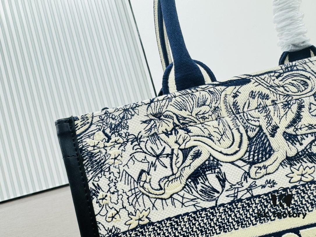 6930a34a6e68136f4d9abd2e White with Blue Tiger, Medium Size Dior Book Tote 24 Spring/Summer New Arrival