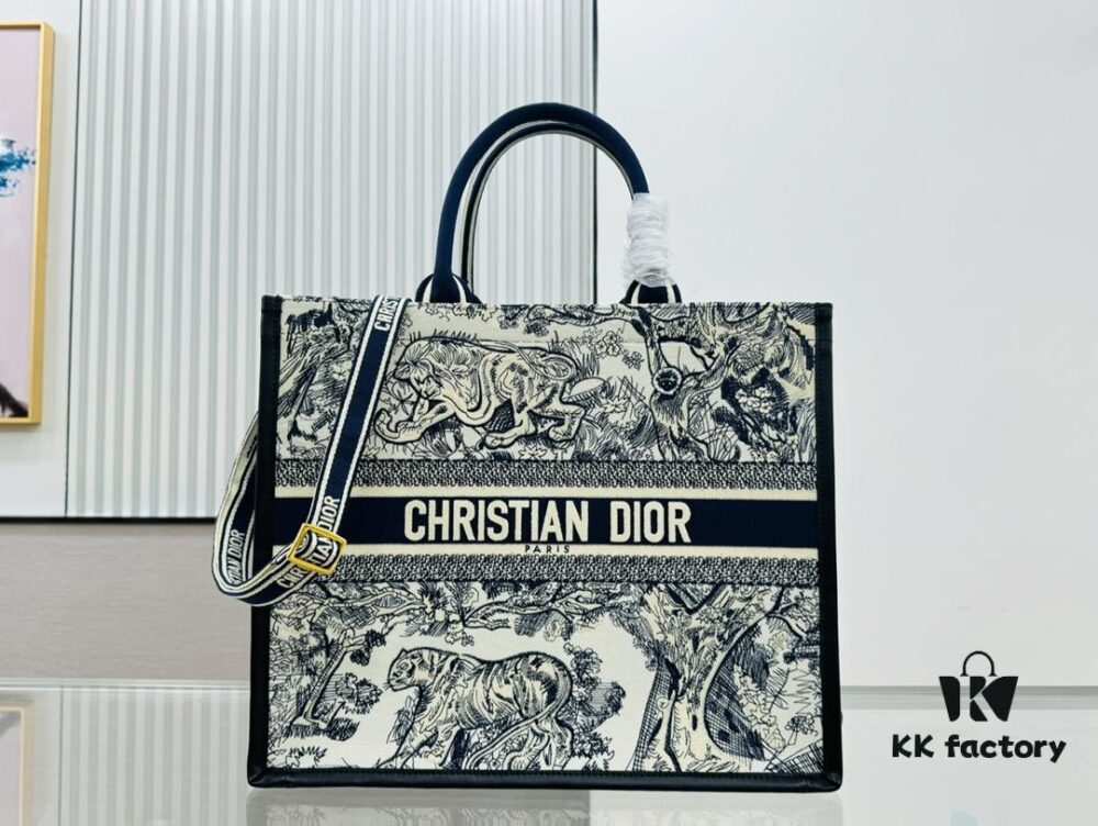 White with Blue Tiger, Large Size Dior Book Tote24 Spring Collection