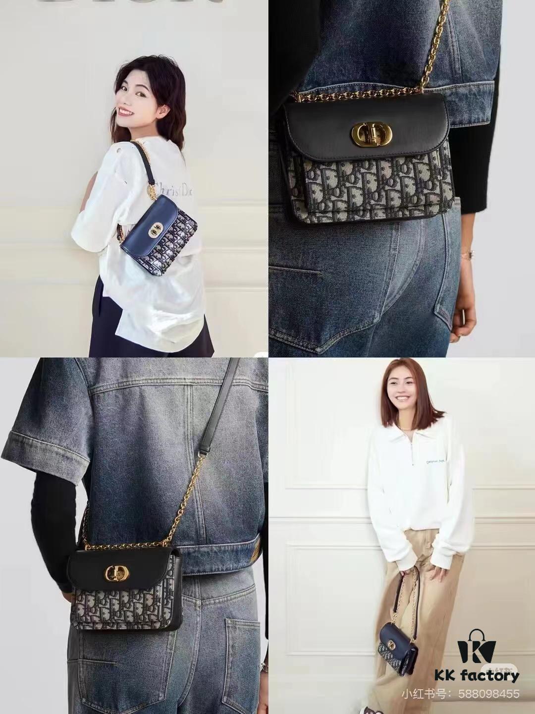 6930a39f6e68136f4d9abdde DIOR Top-Quality Genuine Leather Blue Oblique Print 30 Montaigne Avenue East-West Chain Handbag
