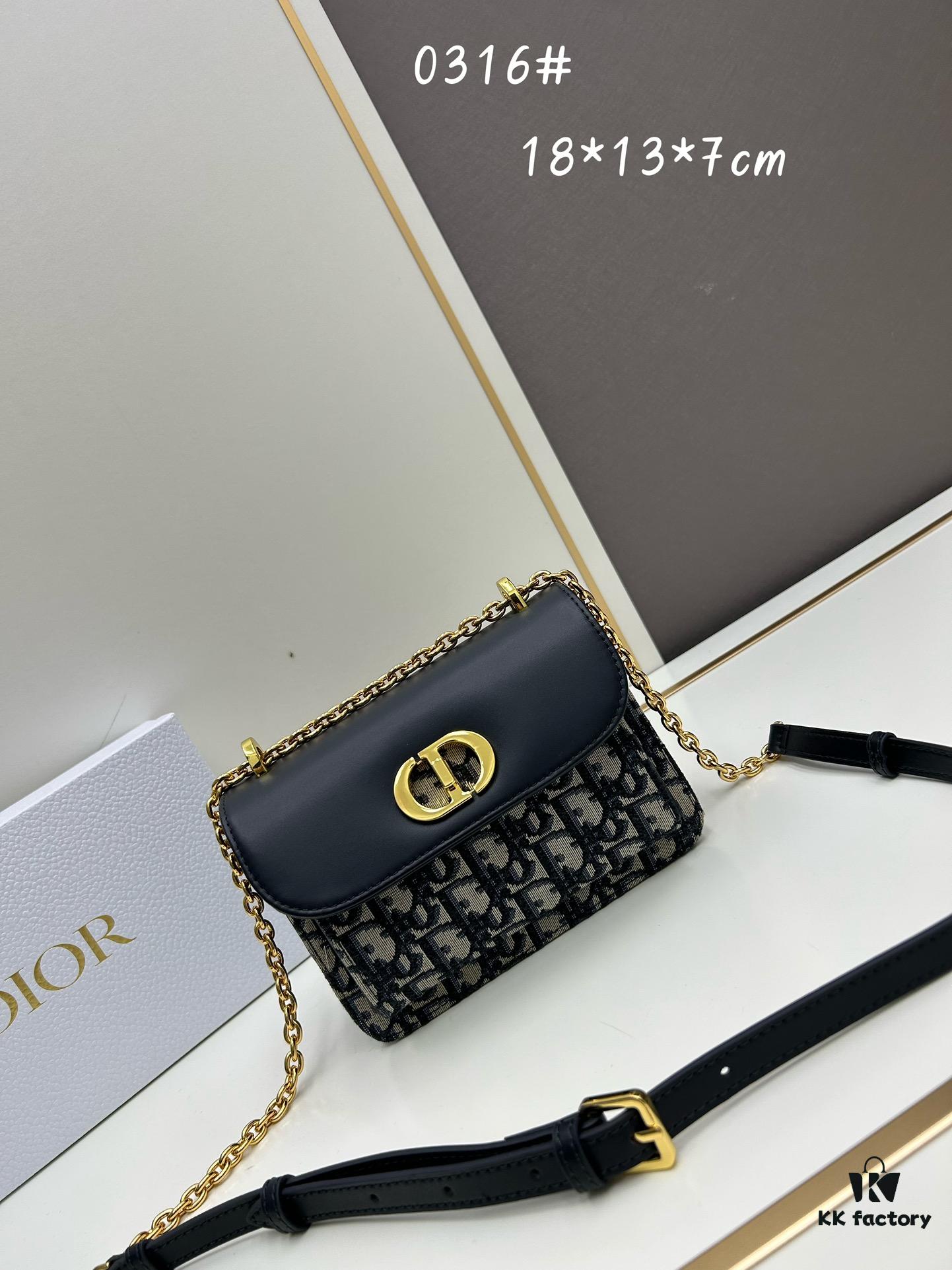 6930a3a16e68136f4d9abde3 DIOR Top-Quality Genuine Leather Blue Oblique Print 30 Montaigne Avenue East-West Chain Handbag