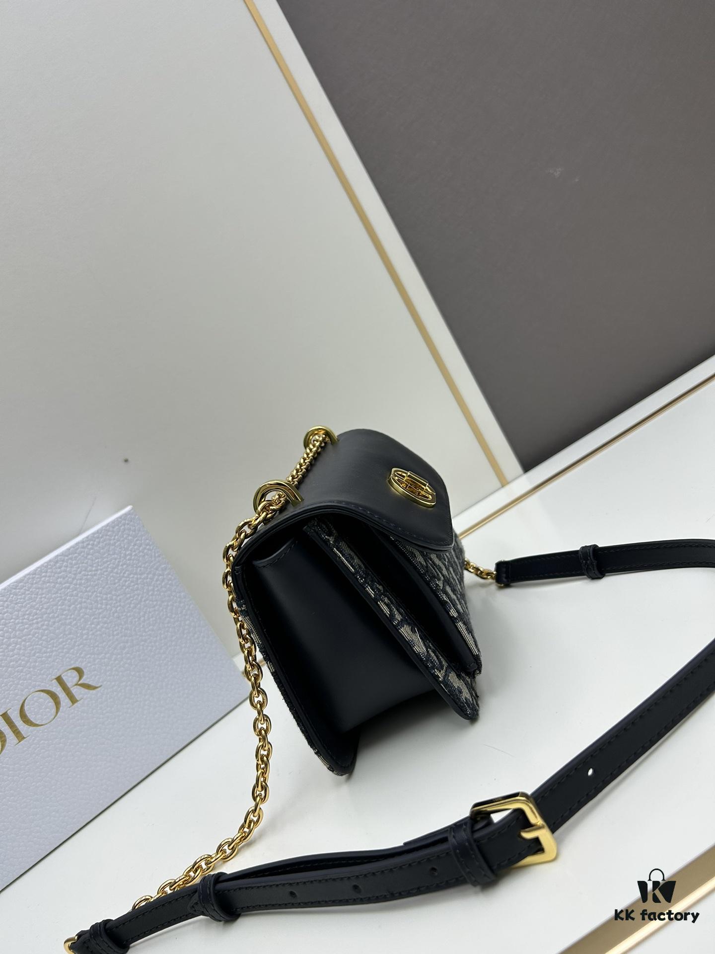 6930a3a36e68136f4d9abde5 DIOR 30 Montaigne Avenue East-West Chain Handbag in Blue Oblique Canvas with Leather Trim