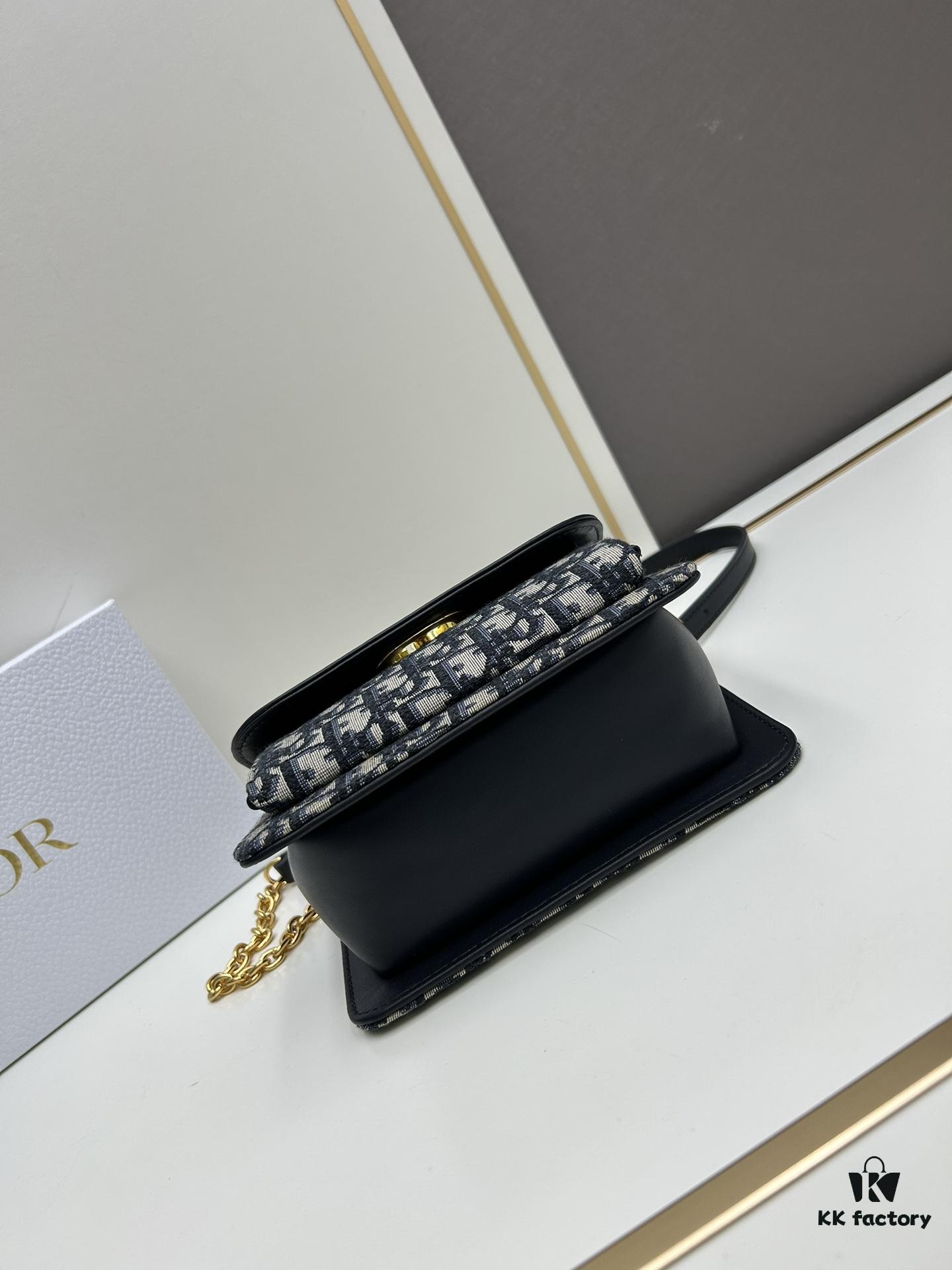 6930a3a56e68136f4d9abde6 DIOR 30 Montaigne Avenue East-West Chain Handbag in Blue Oblique Canvas with Leather Trim