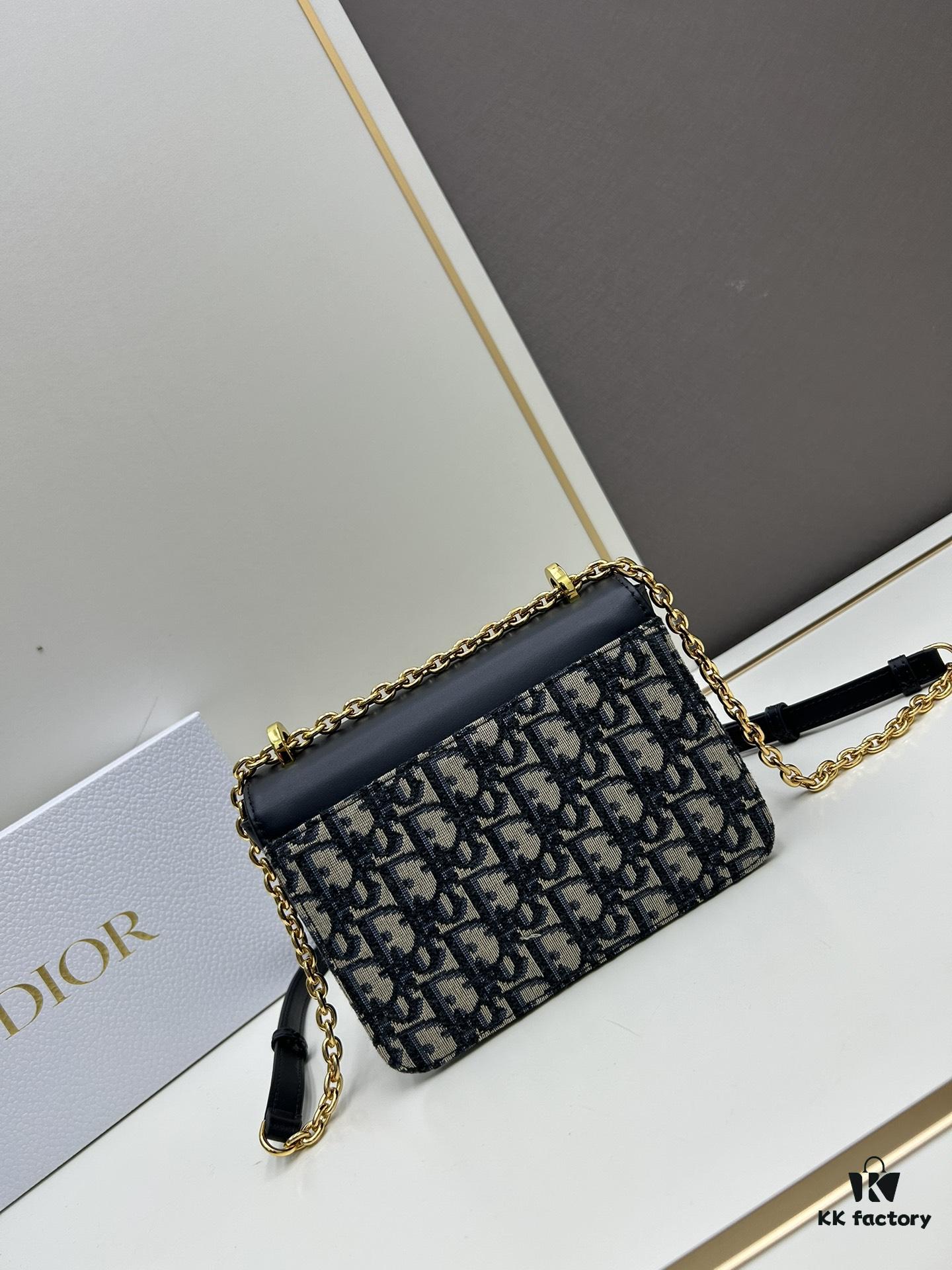 6930a3a56e68136f4d9abde7 DIOR 30 Montaigne Avenue East-West Chain Handbag in Blue Oblique Canvas with Leather Trim