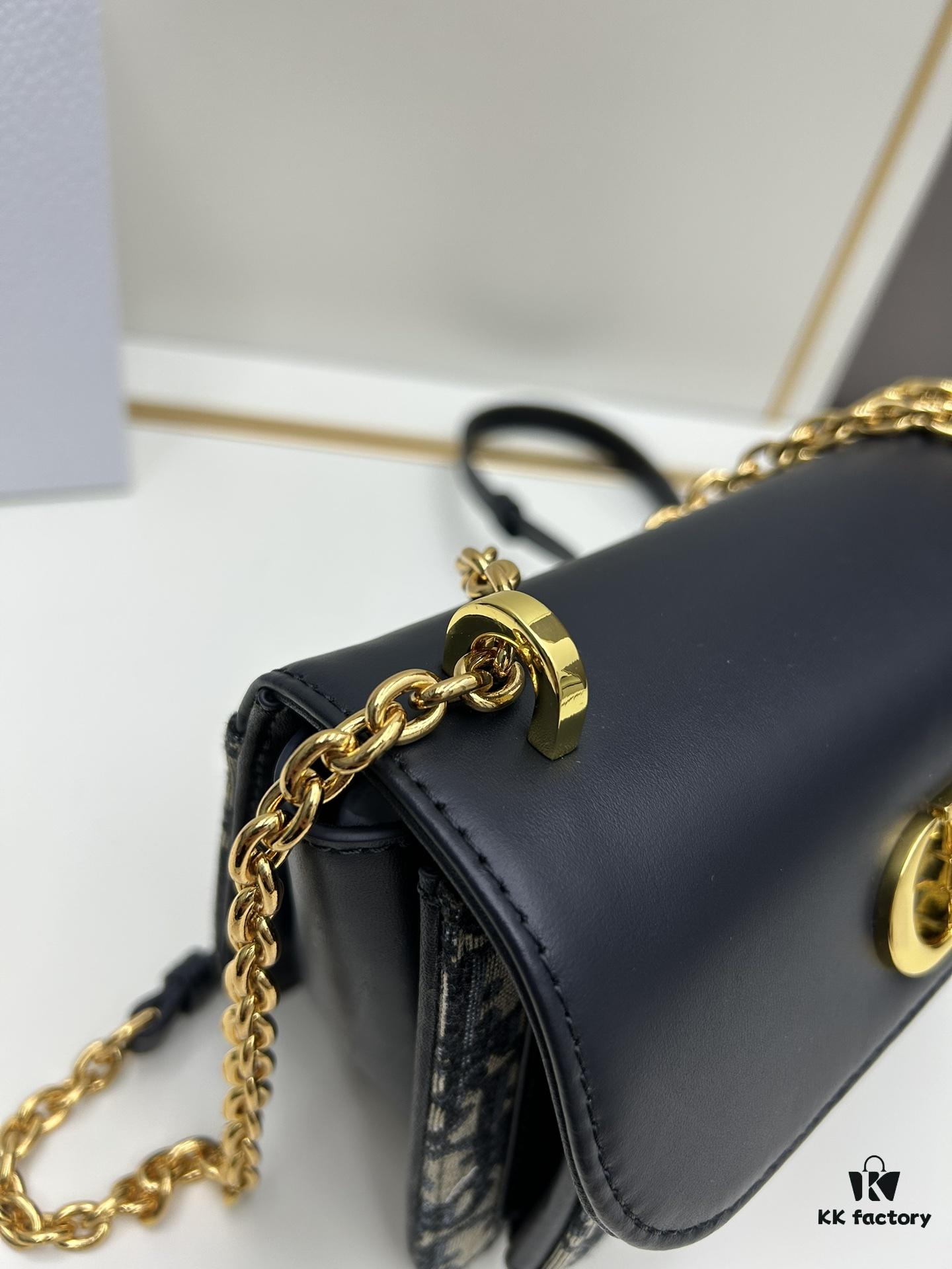 6930a3a66e68136f4d9abdea DIOR 30 Montaigne Avenue East-West Chain Handbag in Blue Oblique Canvas with Leather Trim